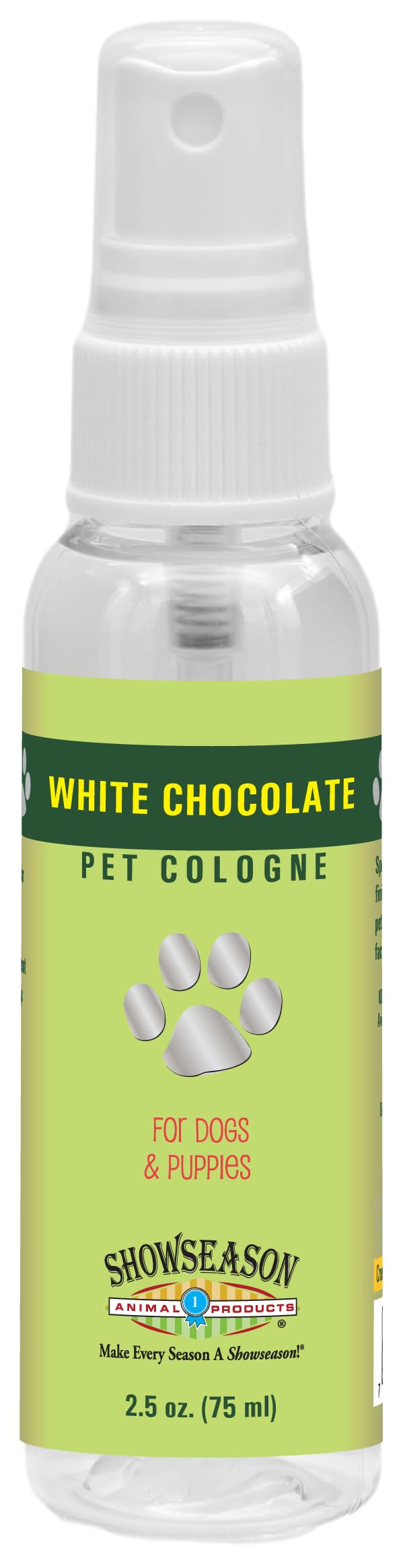 Showseason® White Chocolate Dog Cologne 2.5 oz - Travel Size Long-Lasting Dog Perfume & Deodorizing Spray - Made in USA - Perfect for Grooming, Travel & Special Occasions