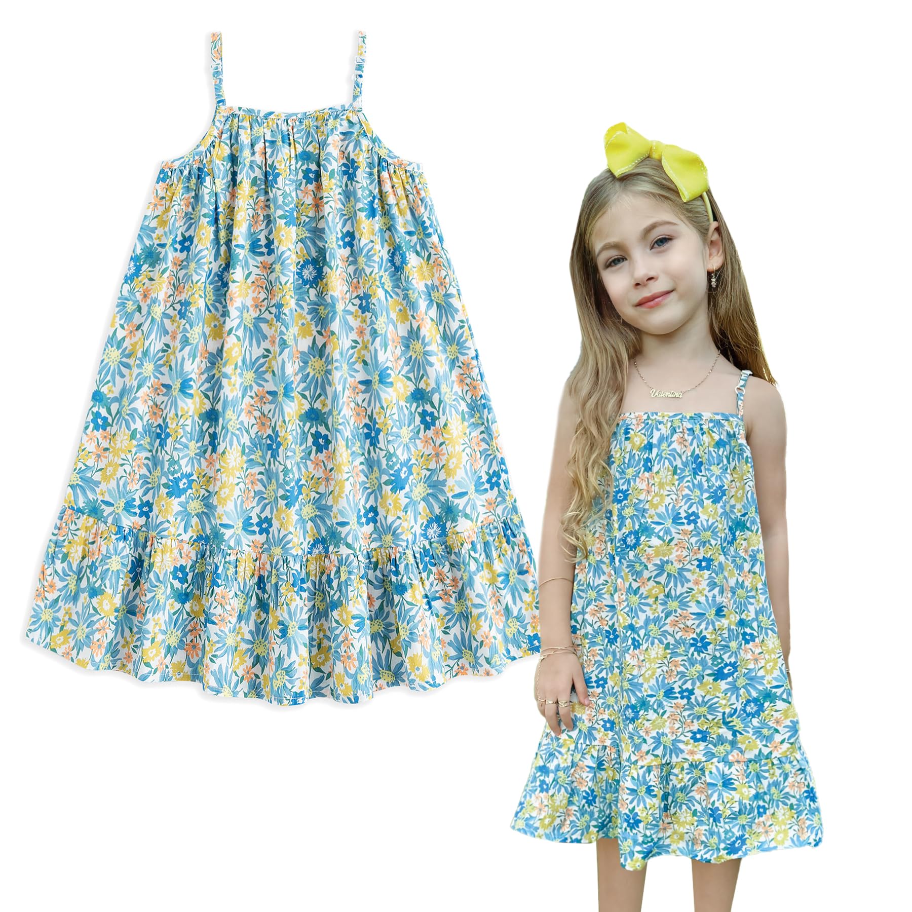 Simplee Kids Spaghetti Strap Dress for Toddler Girls - Floral Sleeveless Summer Dress for Ages 2-9 | Perfect for Beach, Birthday Parties & Outdoor Play