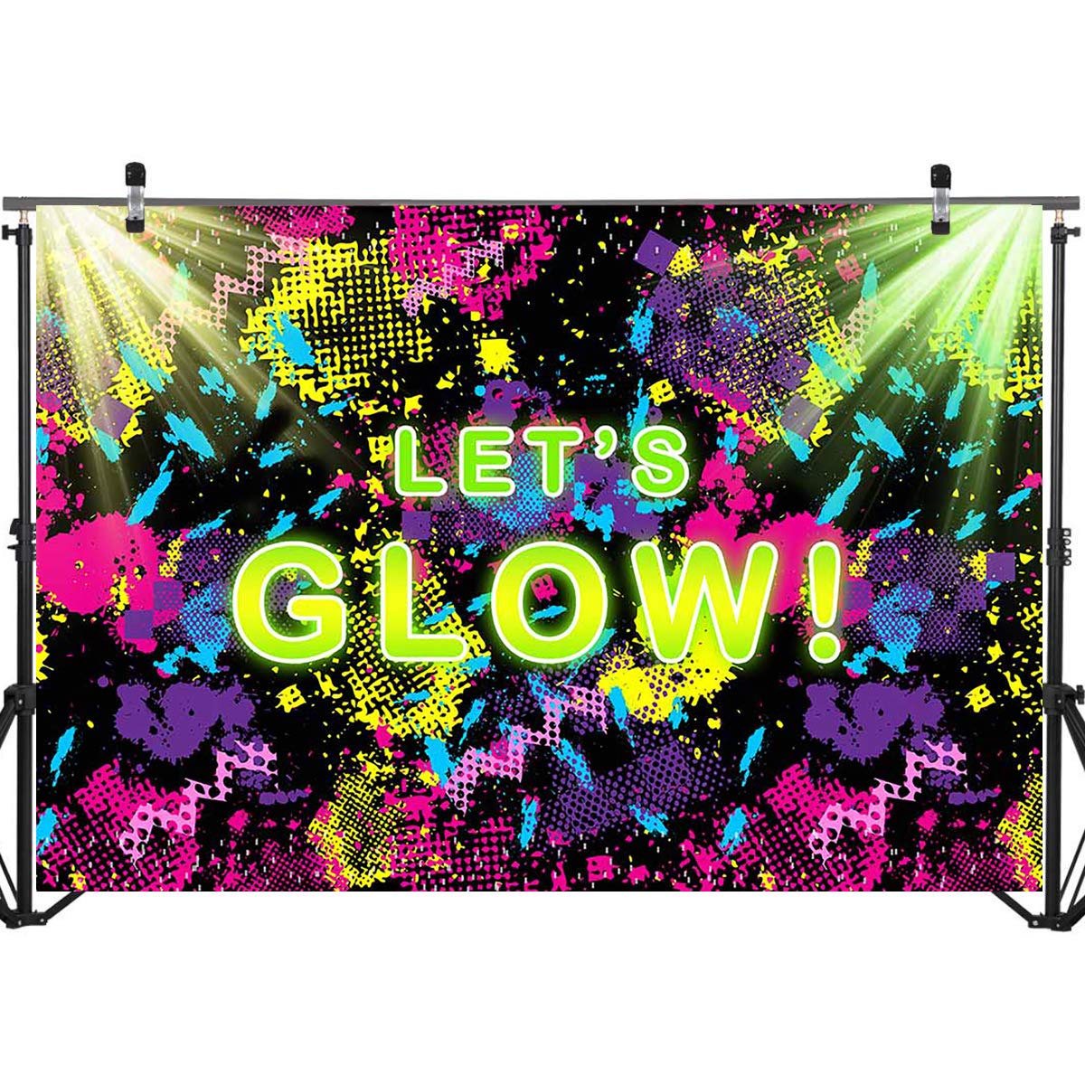 7x5ft Neon Glow Party Backdrop - Splatter Design for Glow Theme Birthday, Dance Party & Event Decorations | Mocsicka Let's Glow Background for Nightclubs, Raves, Photo Booths & Social Media Content