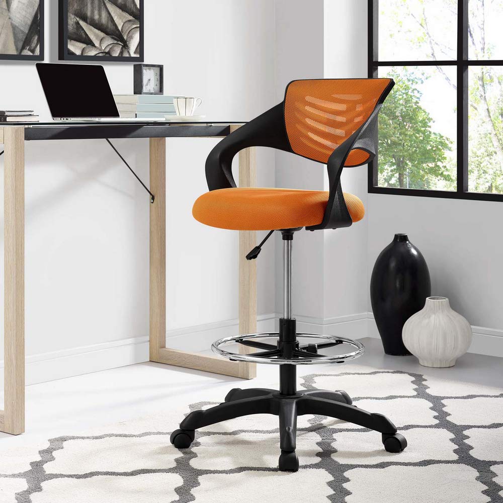 Modway Thrive Adjustable Drafting Chair - Orange Office Chair for Standing Desks & Home Office