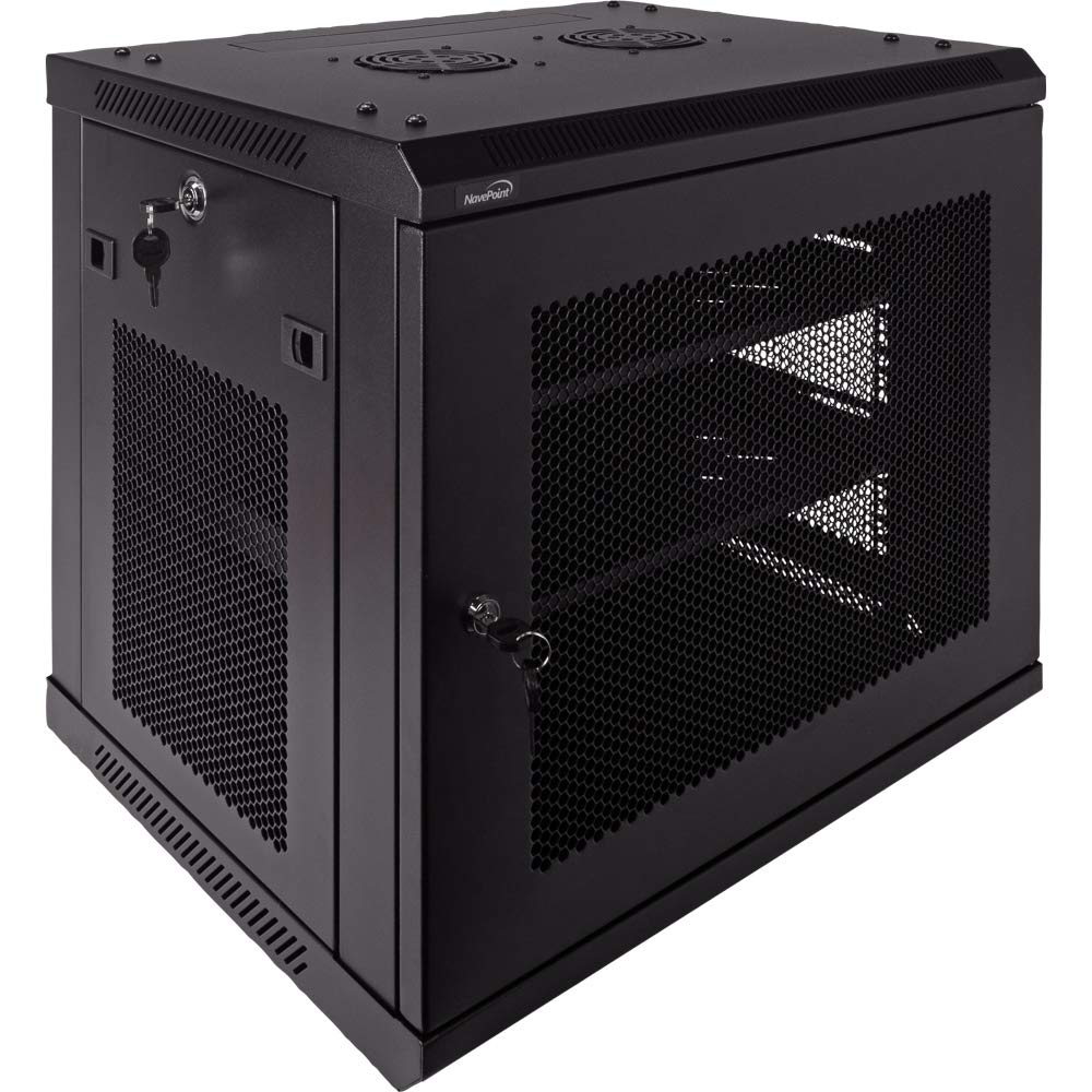 NavePoint 9U Deluxe IT Wall Mount Cabinet - 19-Inch Server Network Rack with Locking Perforated Door, Black - Includes Shelves for Secure Data Center & Office Equipment Storage