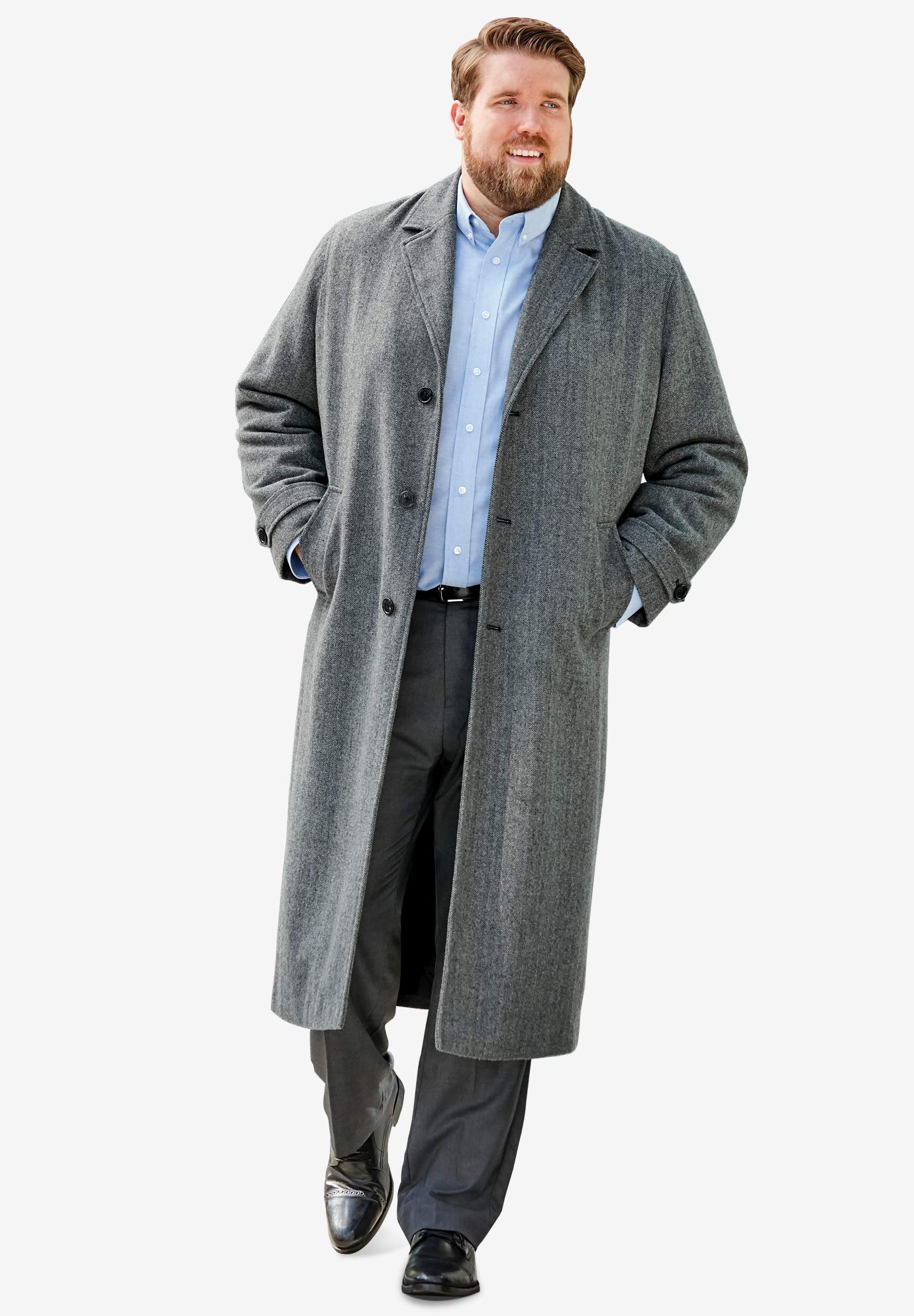 KingSize Men's Big & Tall Wool-Blend Long Overcoat - Winter Warm Formal Coat for Business & Outdoor Events