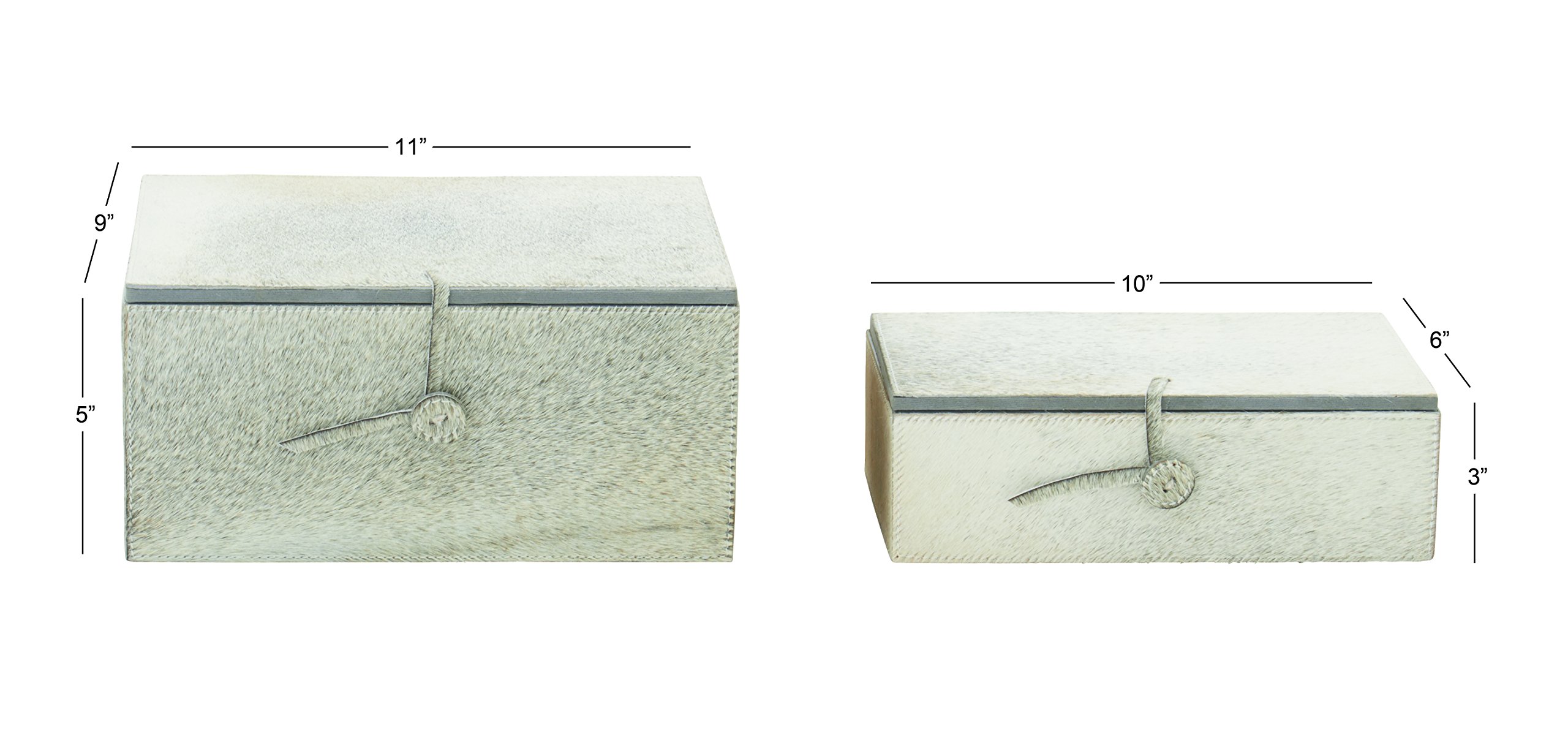 Handmade Leather Storage Box Set - Cowhide Decorative Keepsake Boxes with Loop Fastener, 11