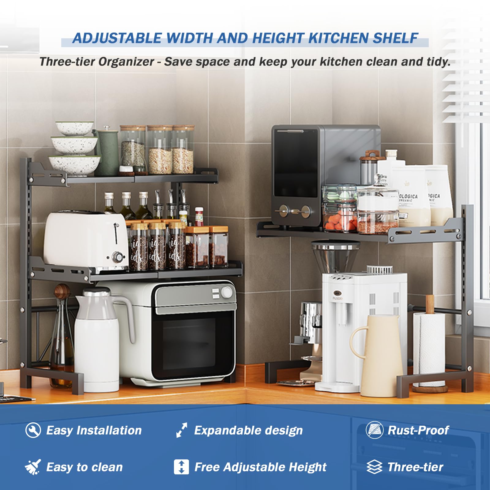 3-Tier Extendable Microwave Oven Rack (14.2