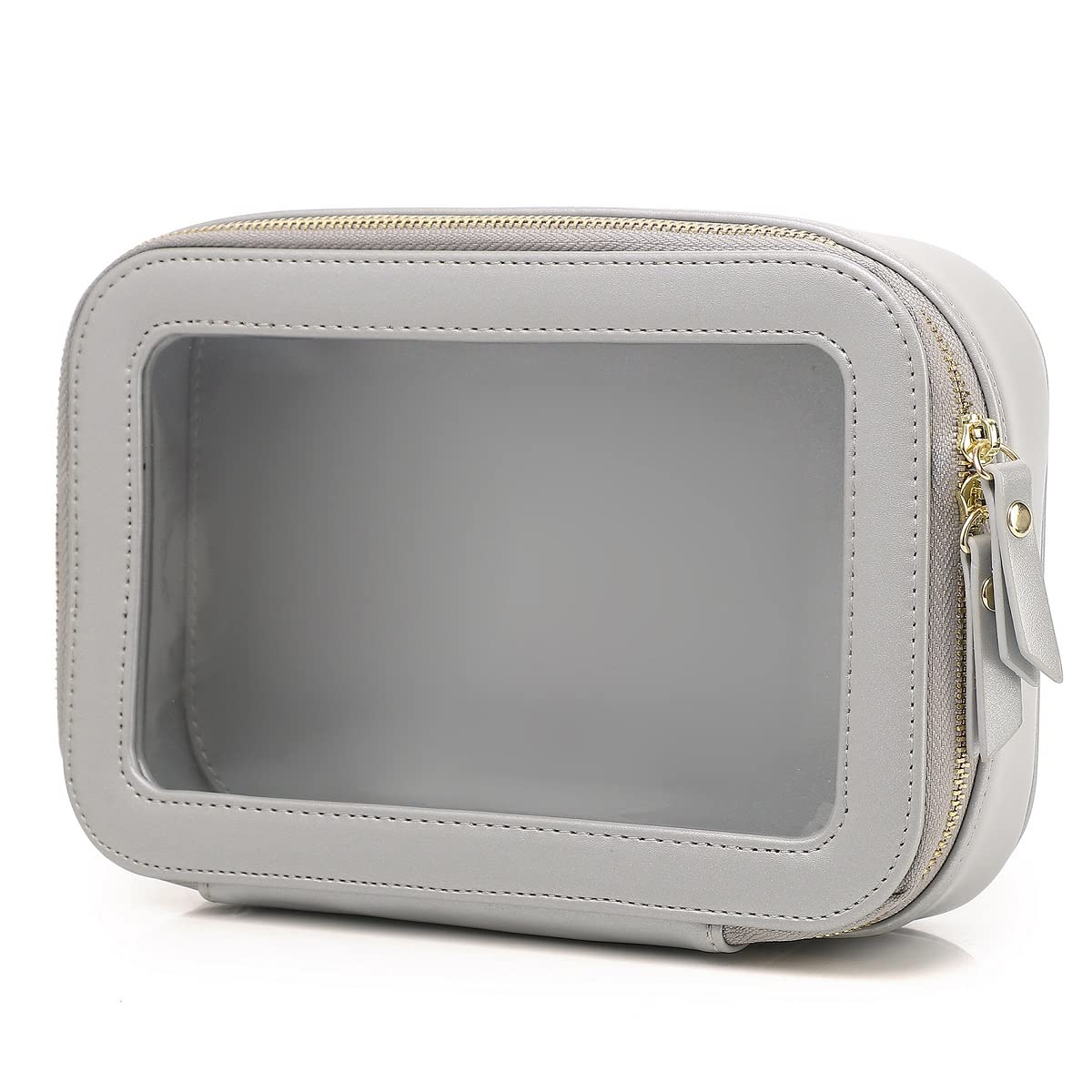 Duolan Clear Makeup Bag for Women - Transparent Cosmetic Organizer Case with Zipper, Portable Travel Toiletry Bag for Cosmetics & Accessories (A/Gray, Medium Size) - Perfect for Travel, Gym, Car & Daily Use