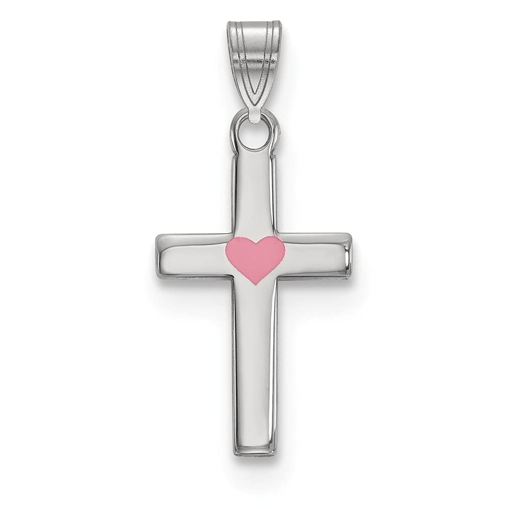 925 Sterling Silver Pink Enamel Heart Cross Charm Pendant Necklace for Women - Elegant Jewelry Gift for Valentine's Day, Anniversary & Special Occasions