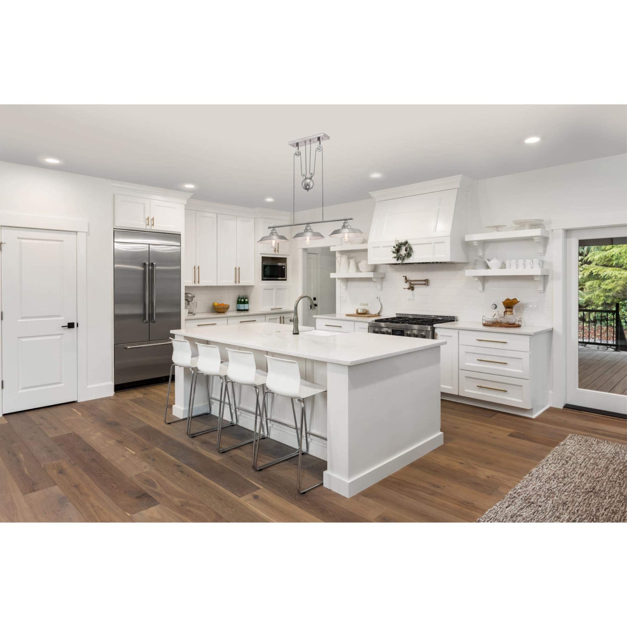 OHHG Lighting 6369900 Iron Hill 3-Light Industrial Pendant Light with Pulley System - Brushed Nickel Finish - Perfect for Kitchen Island, Dining Room, or Farmhouse Decor