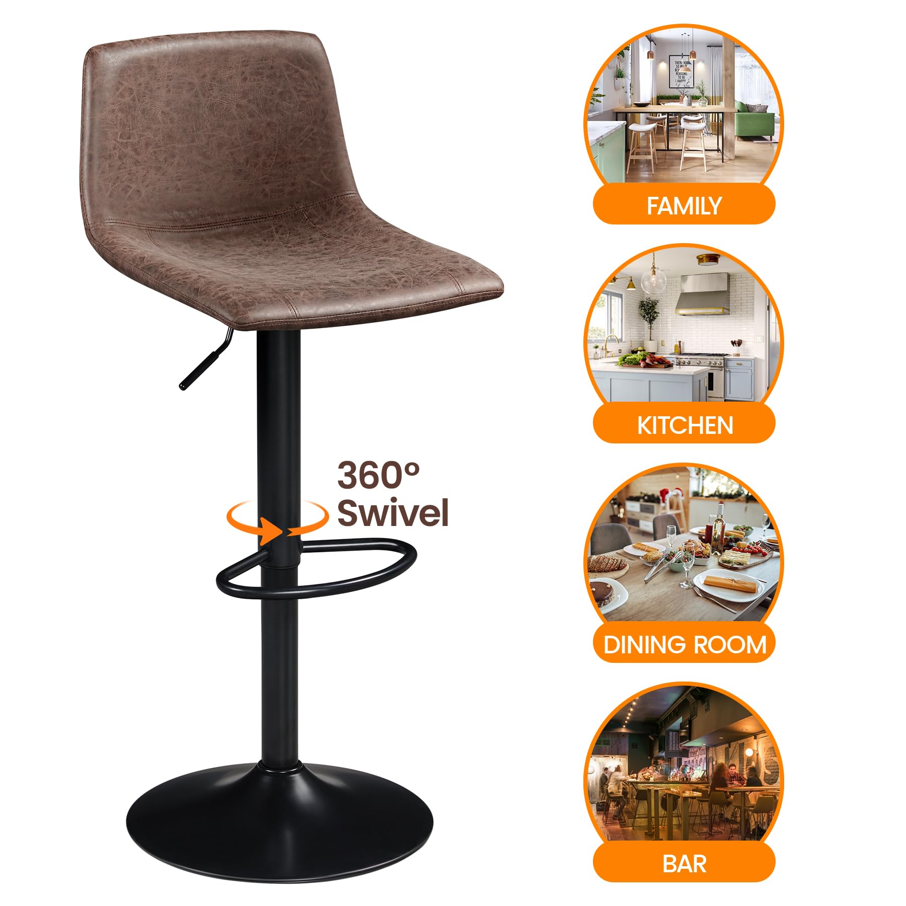 Yaheetech 4-Piece Adjustable Swivel Bar Stool Set - PU Leather Counter Height Stools with Backrest & Footrest - Kitchen Island, Home Bar & Dining Room Furniture - Perfect for Entertaining & Casual Dining (Brown)