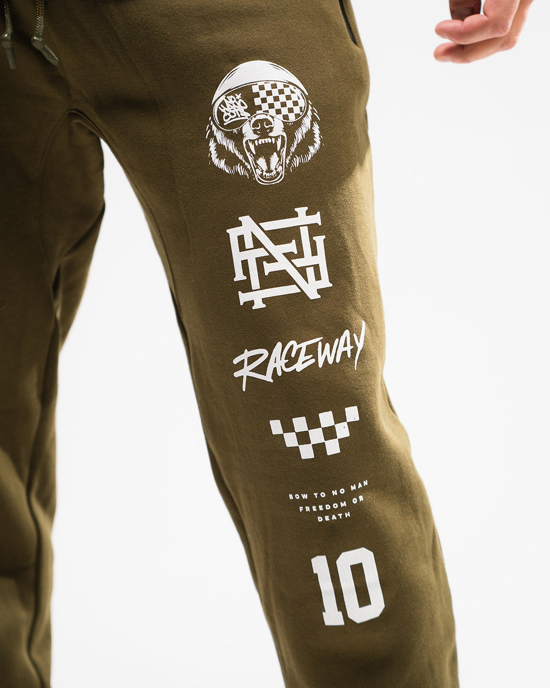 Race Bear Fitted Joggers for Men - Olive Green Comfortable Athletic Pants for Running, Gym & Lounge Wear