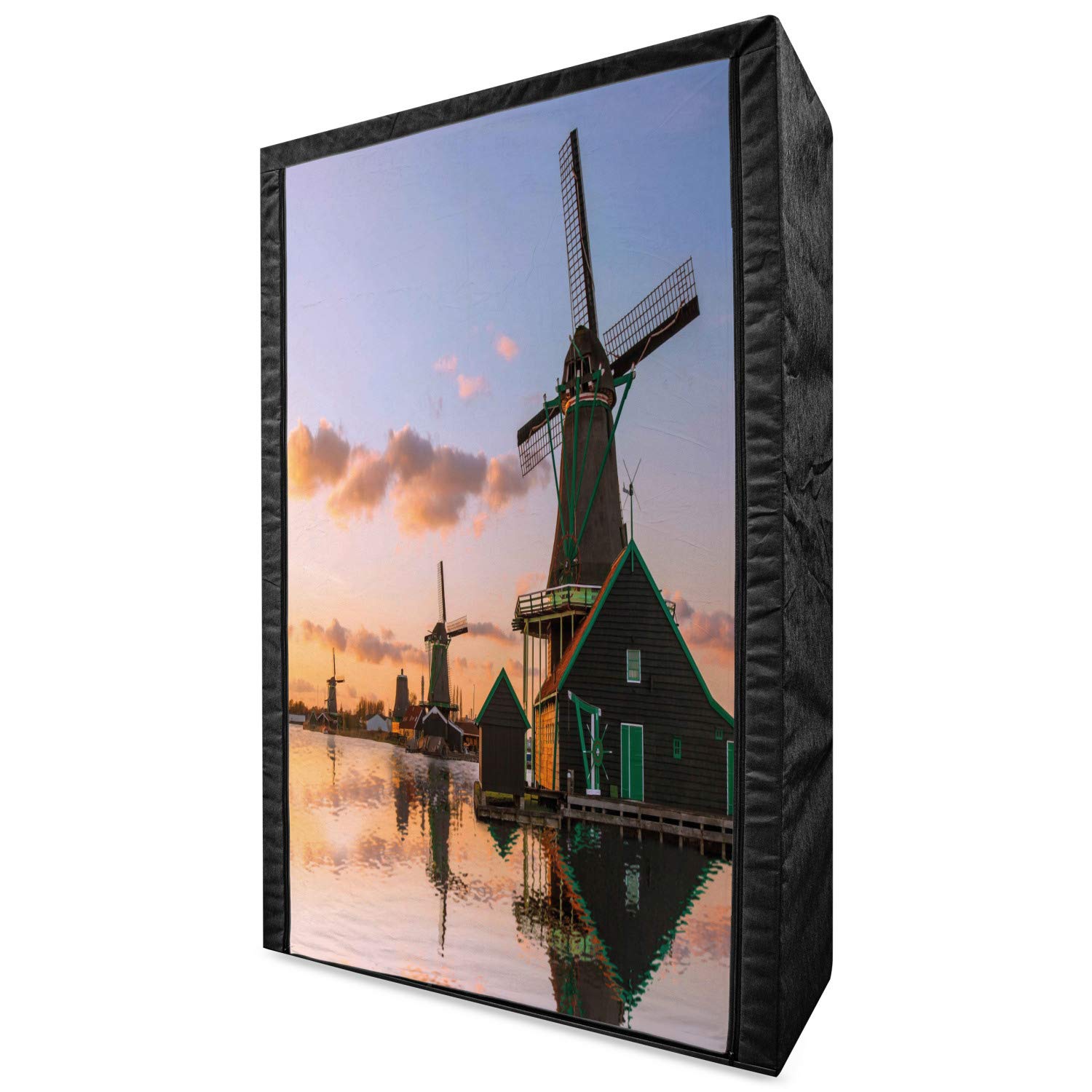 Ambesonne Portable Fabric Wardrobe with Windmill Design | Dutch Village & Canal Scenery | 42.5