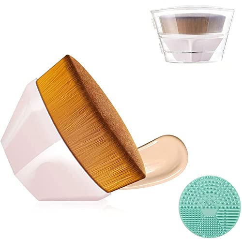 Flat Top Kabuki Makeup Brush with Cap - Soft Synthetic Bristles for Flawless Foundation & Powder Application - Perfect for Everyday Makeup & Professional Use