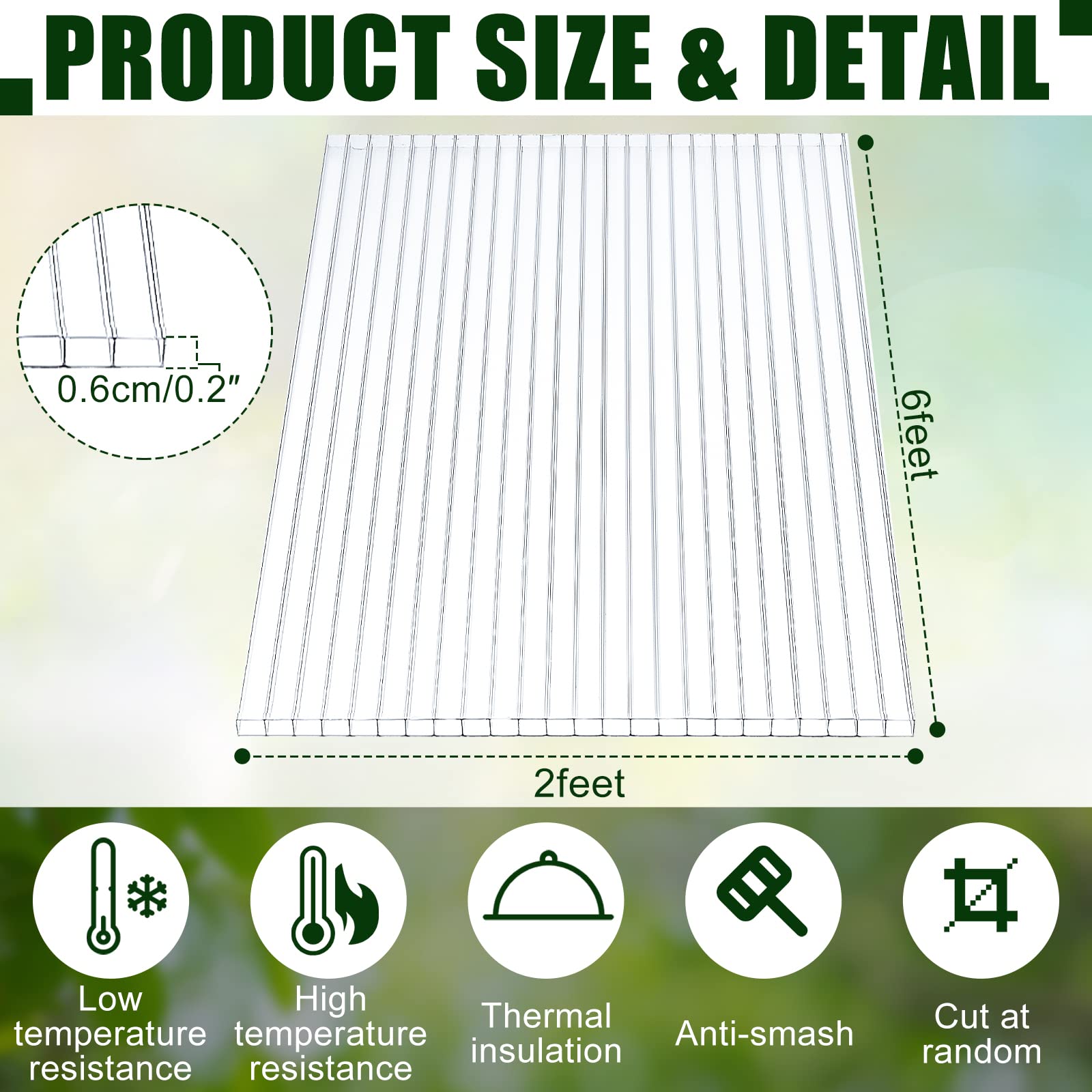 Tatuo 12 Pack 6' x 2' x 0.24'' Clear Polycarbonate Greenhouse Panels - Twin-Wall UV Protected Waterproof Roofing Sheets for Greenhouse Replacement - Perfect for DIY Garden Sheds, Patio Covers & Plant Protection