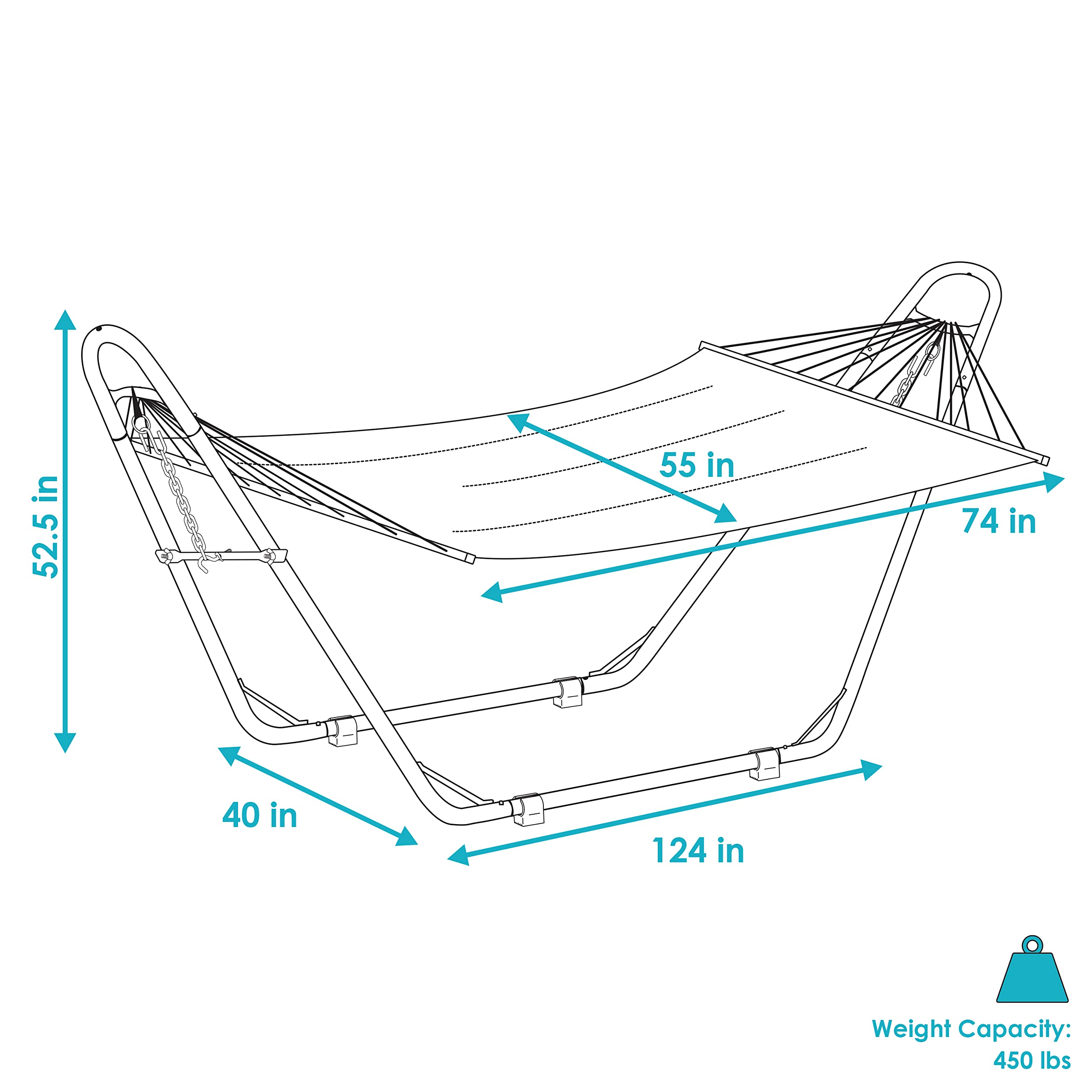 Sunnydaze Double Quilted Fabric Hammock with Universal Steel Stand - 450 lb Weight Capacity - Blue Stand - Catalina Beach Pattern - Perfect for Backyard, Patio, Poolside & Beach Relaxation