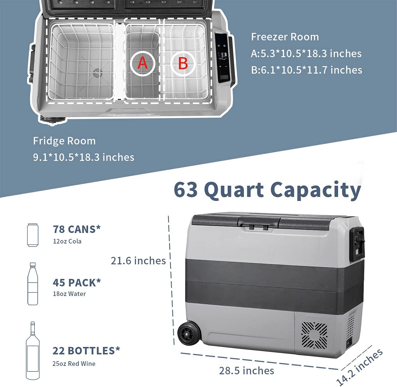 Alpicool T60 12V/24V Portable Car Refrigerator - 20 Quart Dual Zone Freezer & Fridge for Camping, Road Trips & Outdoor Adventures