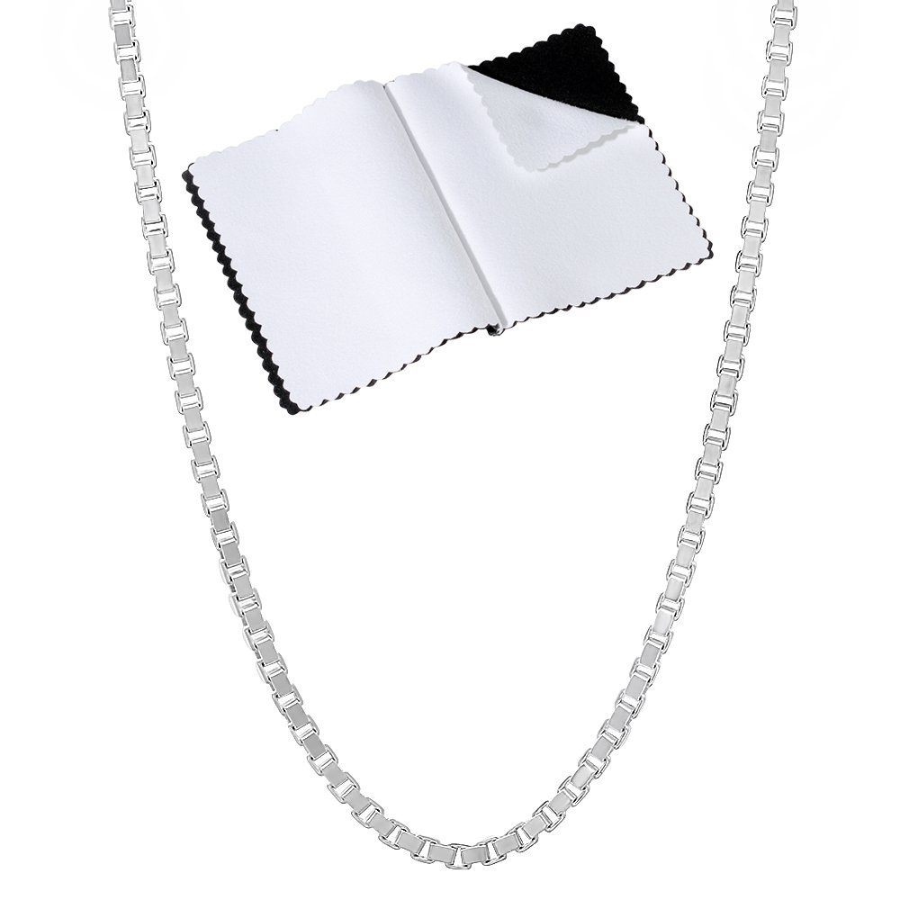 2.3mm Solid .925 Sterling Silver Square Box Chain Necklace for Women - Durable & Hypoallergenic Jewelry Gift with Free Gift Box - Perfect for Everyday Wear, Parties & Special Occasions