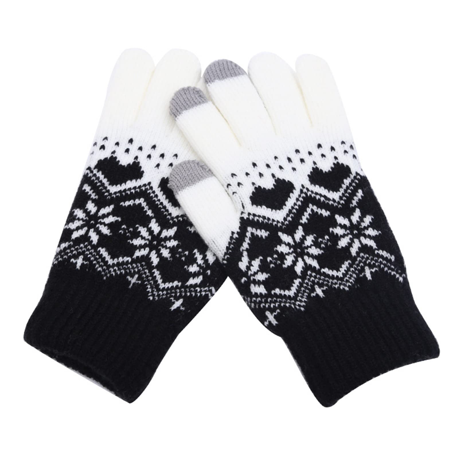 Women's Thickened Windproof Knitted Gloves - Jacquard Snowflake Design for Autumn & Winter - Navy Blue Finger Gloves for Outdoor Activities, Hiking & Cold Weather Protection