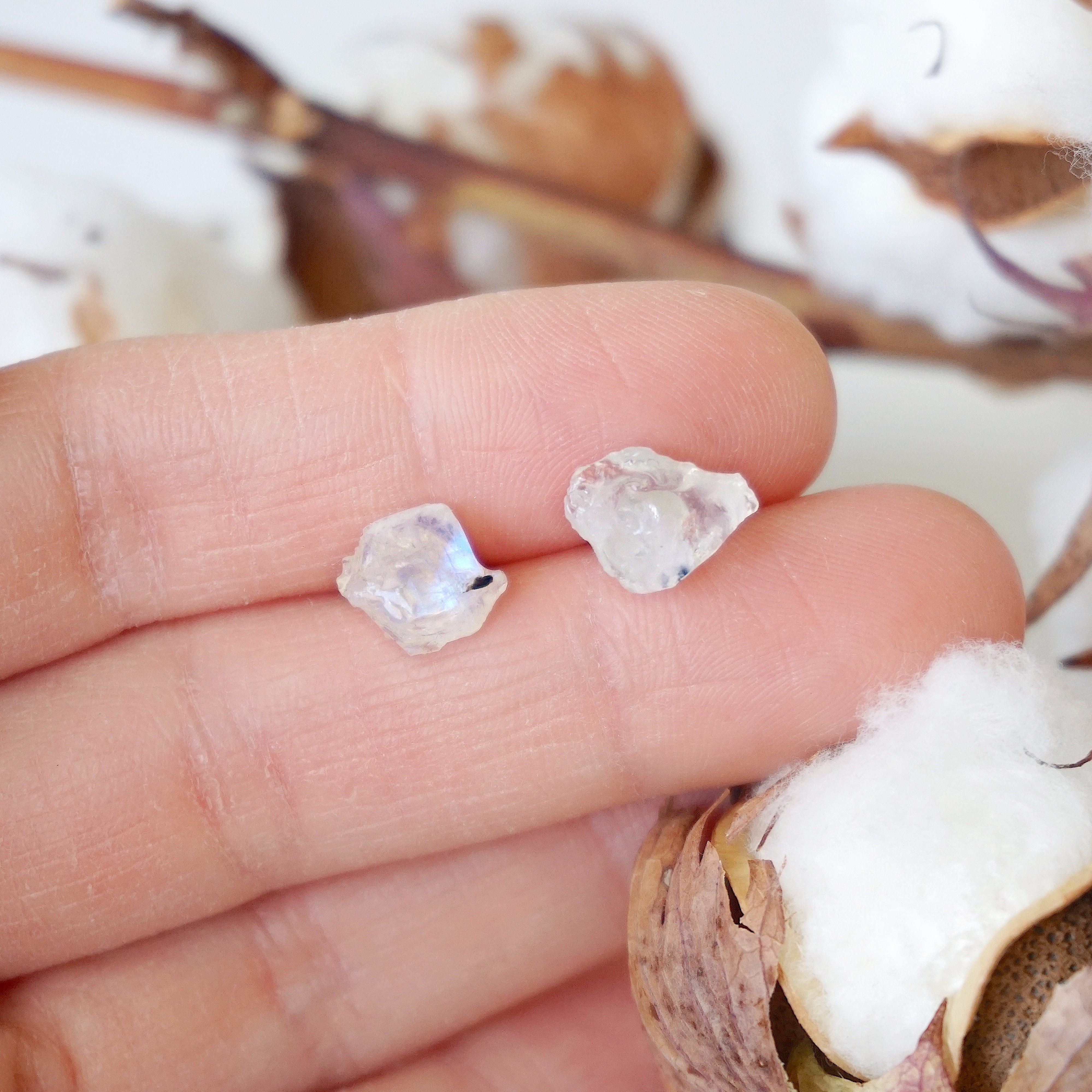 Rainbow Moonstone Stud Earrings for Women - Hypoallergenic Post Earrings for Everyday Wear & Special Occasions