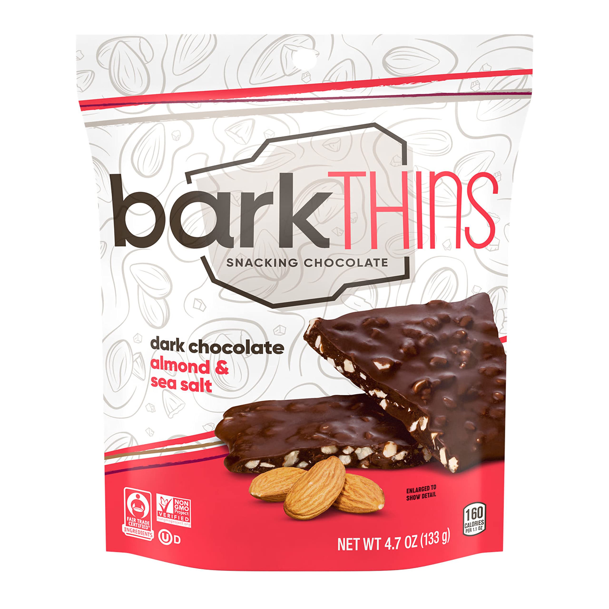 BarkTHINS Dark Chocolate with Almonds and Sea Salt - 4.7 oz Snacking Chocolate Bag | Gourmet Chocolate Treats for Gifts, Parties & Everyday Indulgence