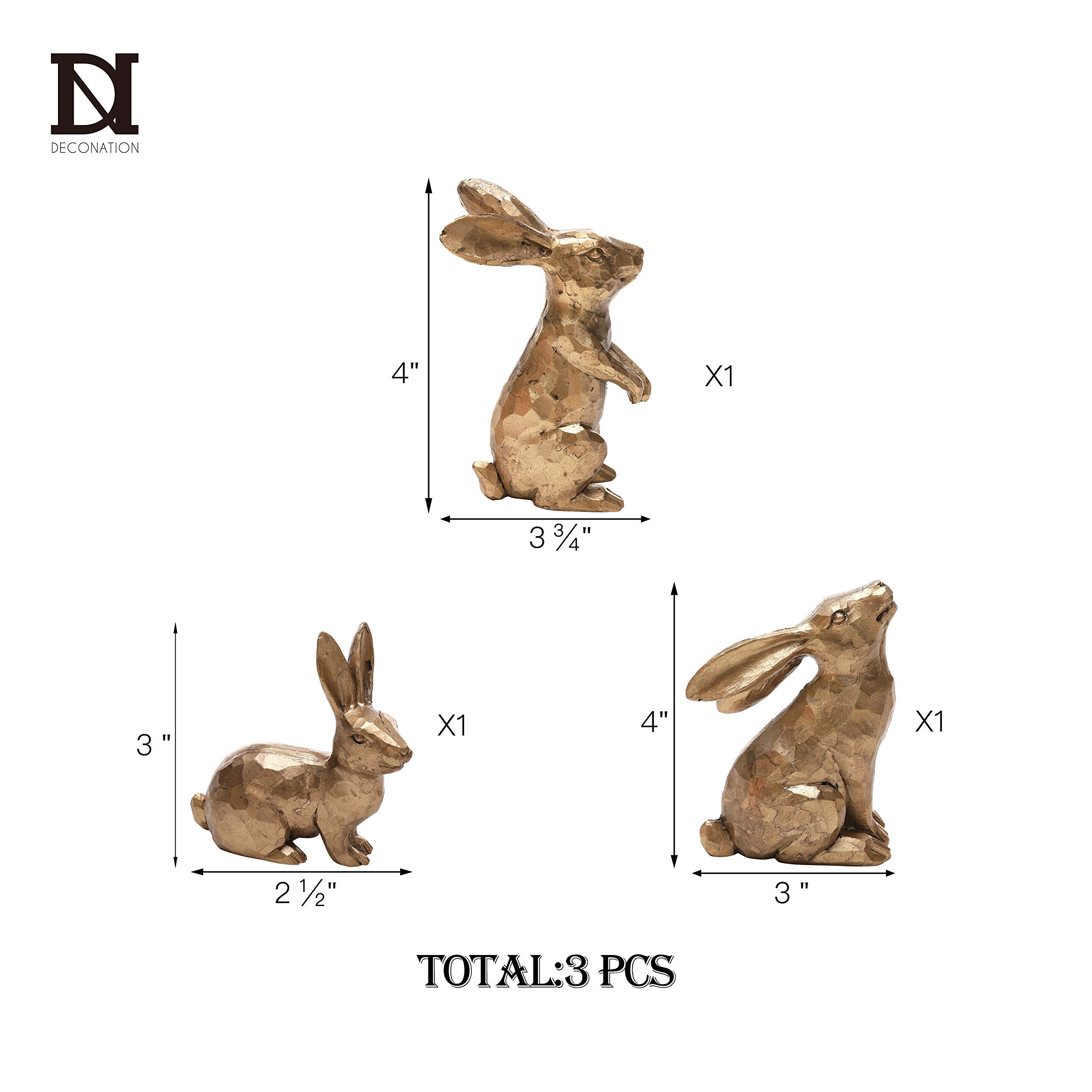 Golden Bunny Figurines Set of 3 - Easter Decor for Spring Tabletop & Home Display