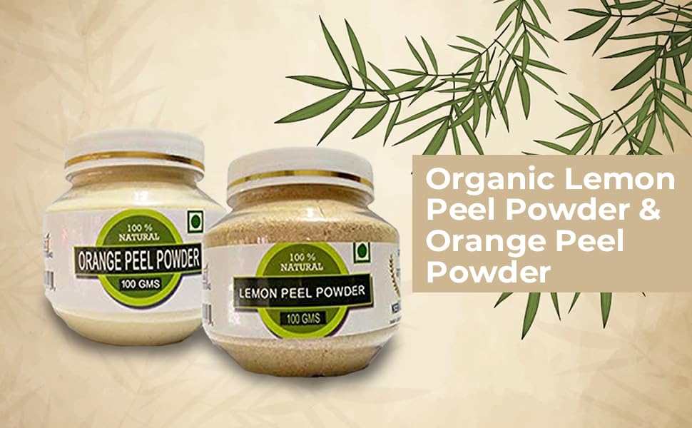 Organic Lemon & Orange Peel Powder for Skin Care - 200g (100g Each) | RAINTECH HERBALS Citrus limonum & Citrus aurantium | Brightening Face Mask, Natural Exfoliator & DIY Beauty Recipes