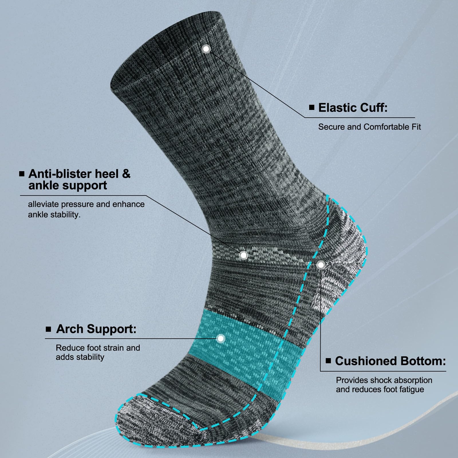 Men's Cushioned Crew Work Socks - Moisture Wicking Cotton Boot Socks for Hiking, Sports & Running | Athletic Calf Socks for Outdoor Activities & Daily Wear