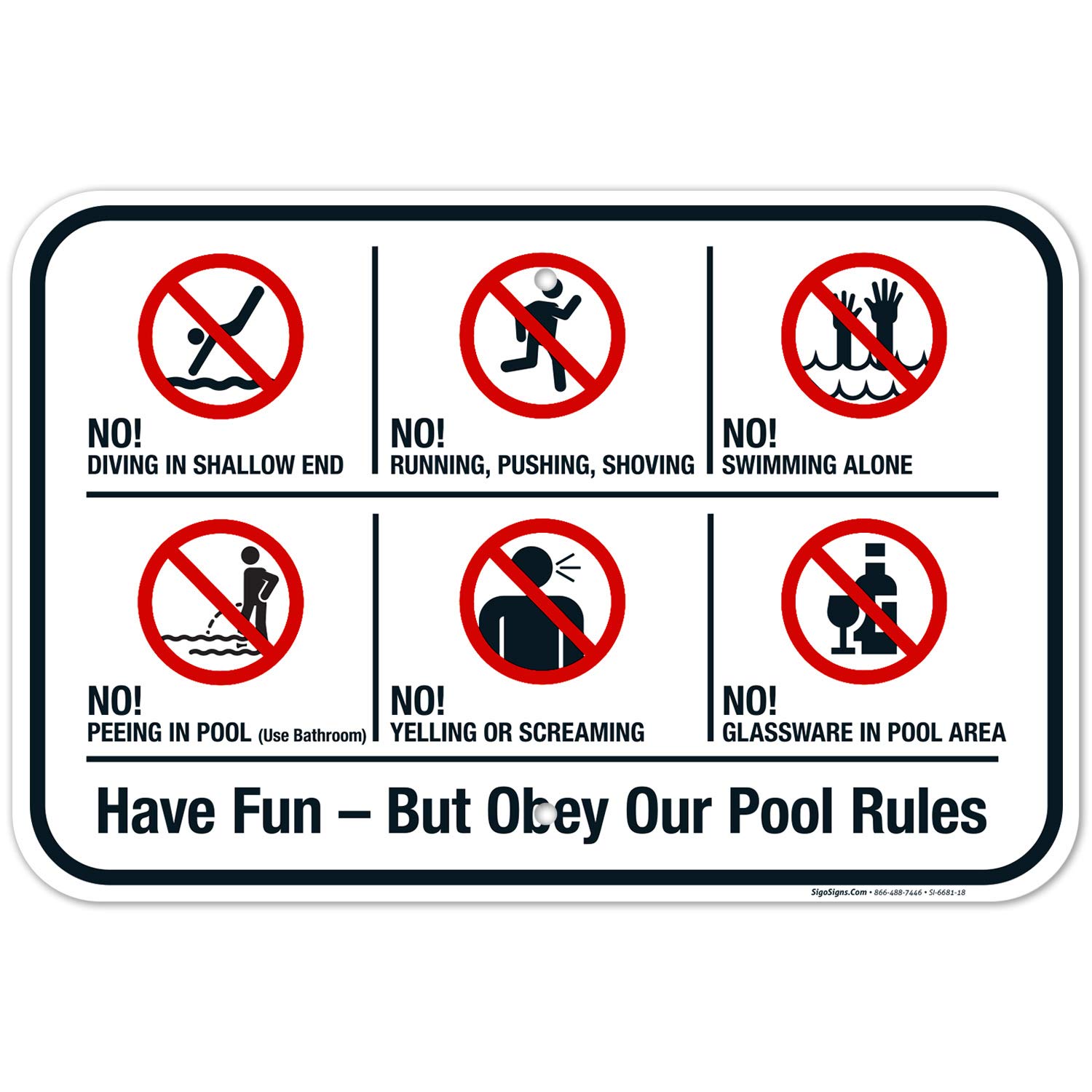 Pool Rules Sign - 12x18 Inches Rust-Free .063 Aluminum, Fade-Resistant Backyard Sign for Swimming Pools, Made in USA - Ideal for Residential & Public Pools, Spas, Water Parks
