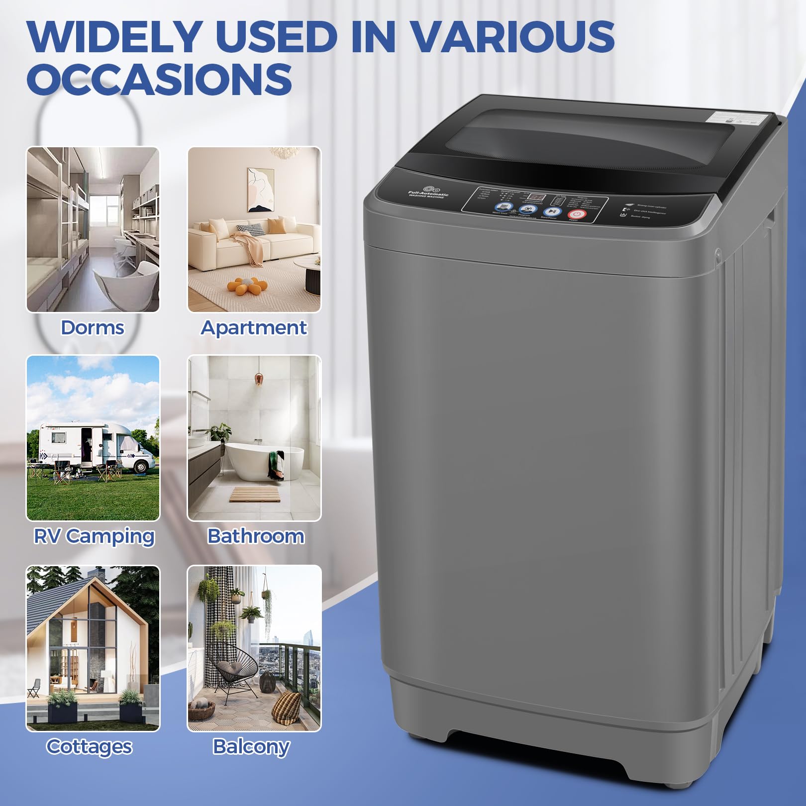 Nictemaw 20Lbs Full-Automatic Portable Washing Machine with Dryer Combo, 2.8Cu.ft Compact Washer - 10 Wash Programs & 8 Water Levels for Apartments, Dorms, RVs - Perfect for Small Spaces, Travel & Laundry on the Go - Glass Cover Included