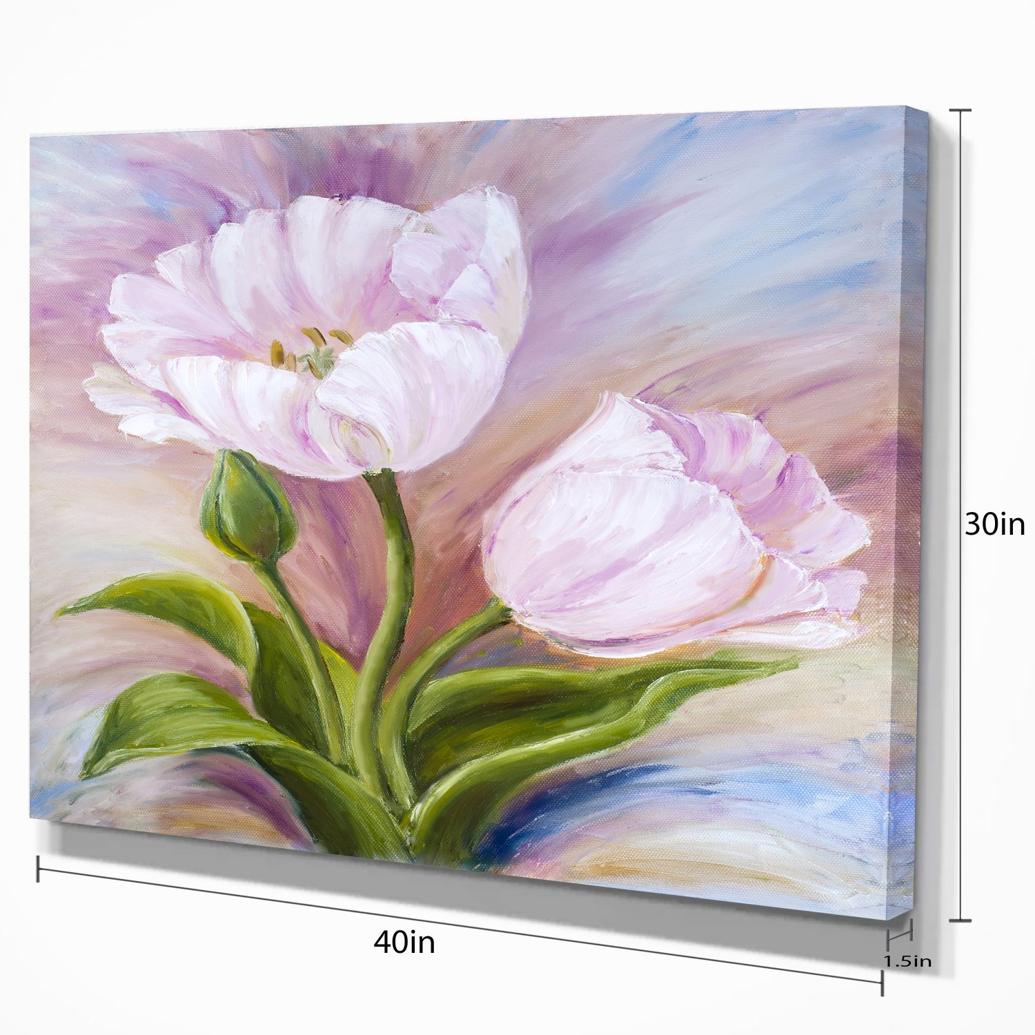 White Tulips Floral Art Canvas Print - Elegant Wall Decor for Living Room, Bedroom & Office - Perfect Home & Gift Idea