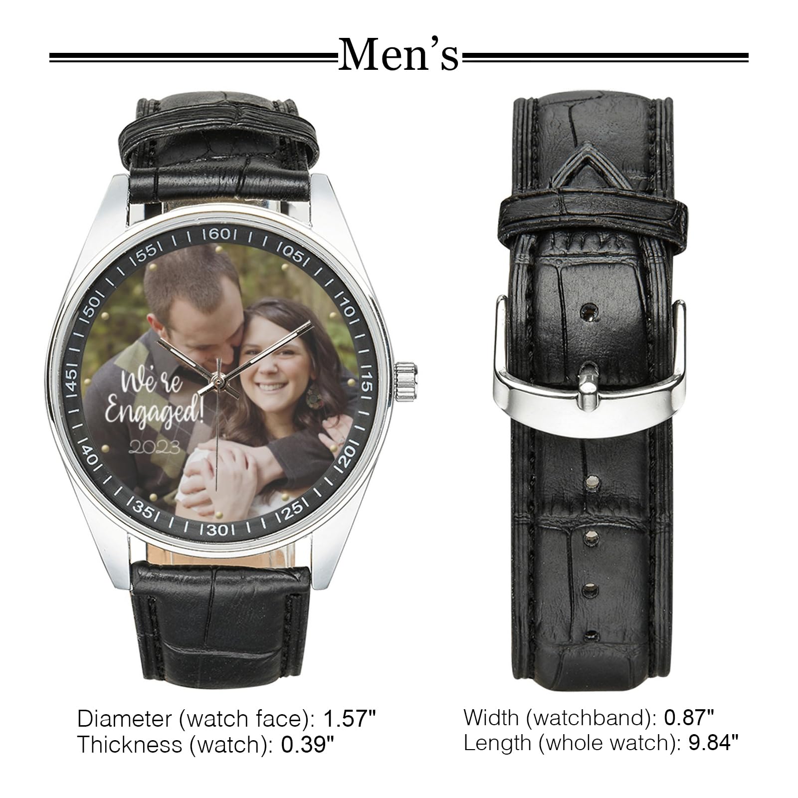 Custom Photo Watches for Men - Personalized Engraved Leather Watch for Boyfriend, Husband, Dad - Perfect Anniversary, Birthday, Valentine's Gift - Ideal for Weddings, Date Nights & Special Occasions