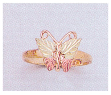 10kt Three Tone Gold Butterfly Ring with Red & Green Leaves - Size 5-8, Prospector Gold Setting (643-637) - Perfect for Nature Lovers, Wedding Jewelry & Special Occasion Gifts
