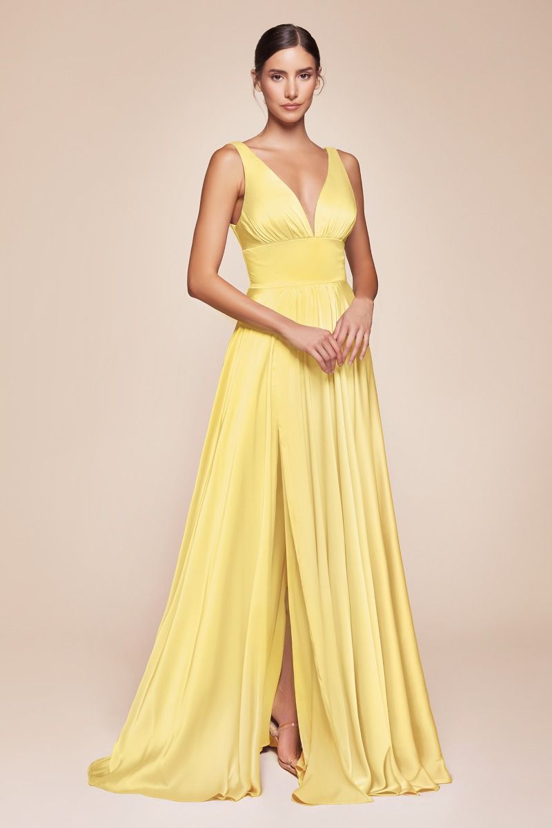 Kinsley Gown - Light Yellow Soft Satin A-Line Dress for Women | Elegant Evening Gown for Weddings, Parties & Special Occasions