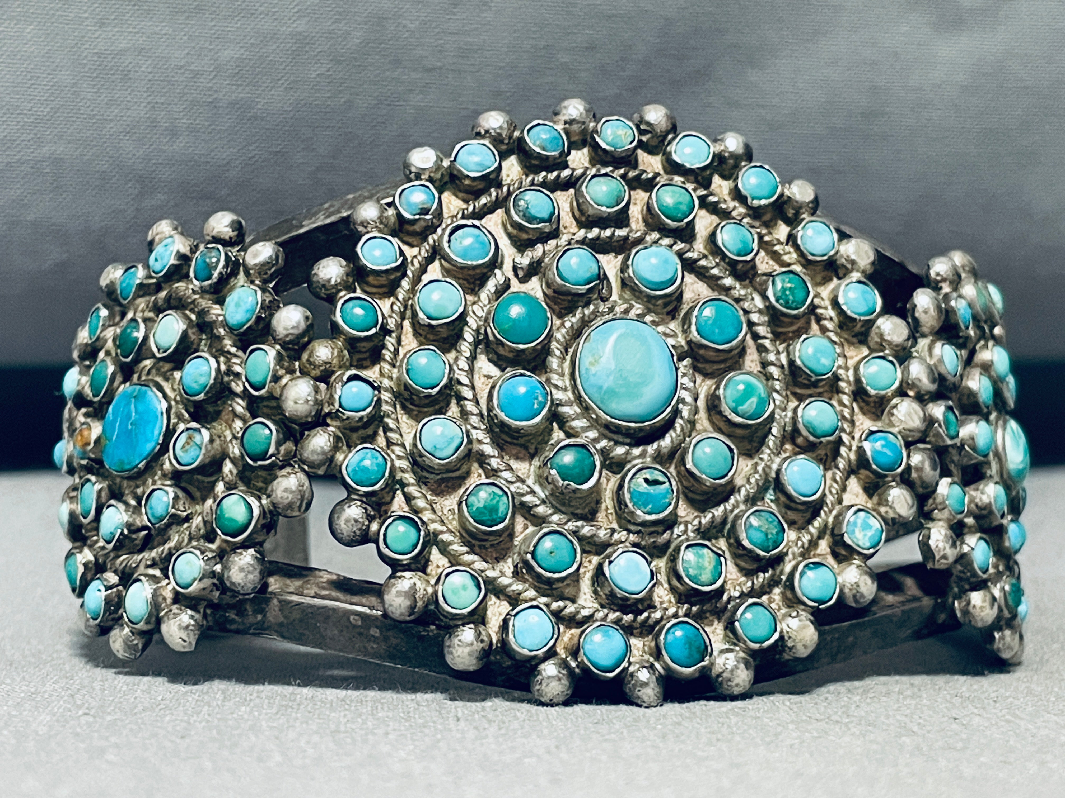 Vintage Navajo Sterling Silver Turquoise Bracelet - Authentic Native American Jewelry for Women, Handmade 1920s 1930s Retro Style - Perfect for Boho Fashion, Western Wear & Special Occasions