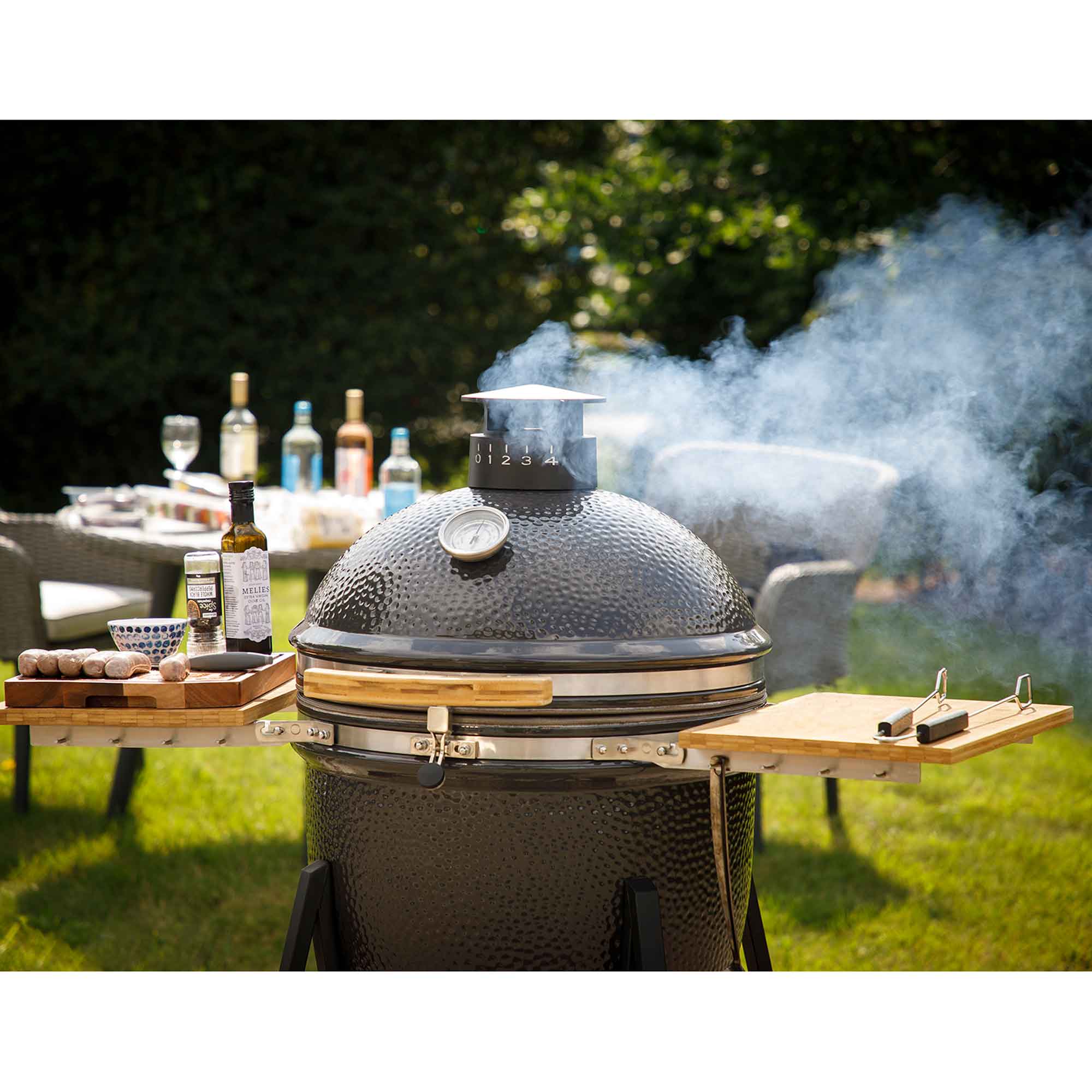 Premium Kamado Style Ceramic BBQ Grill & Smoker with Wheels - 22 Inch (56cm) Outdoor Cooking Oven for Backyard, Patio & Camping - Perfect for Grilling, Smoking & Baking - Model DG159