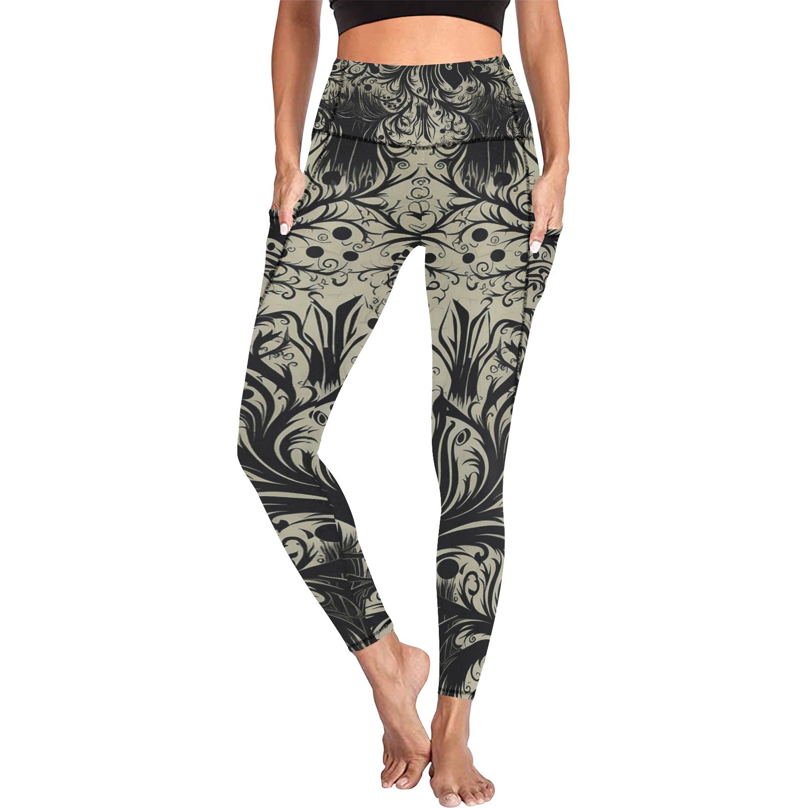 Gothic Style Leggings with Pockets for Women - High Waisted Yoga Pants for Workout, Running & Casual Wear