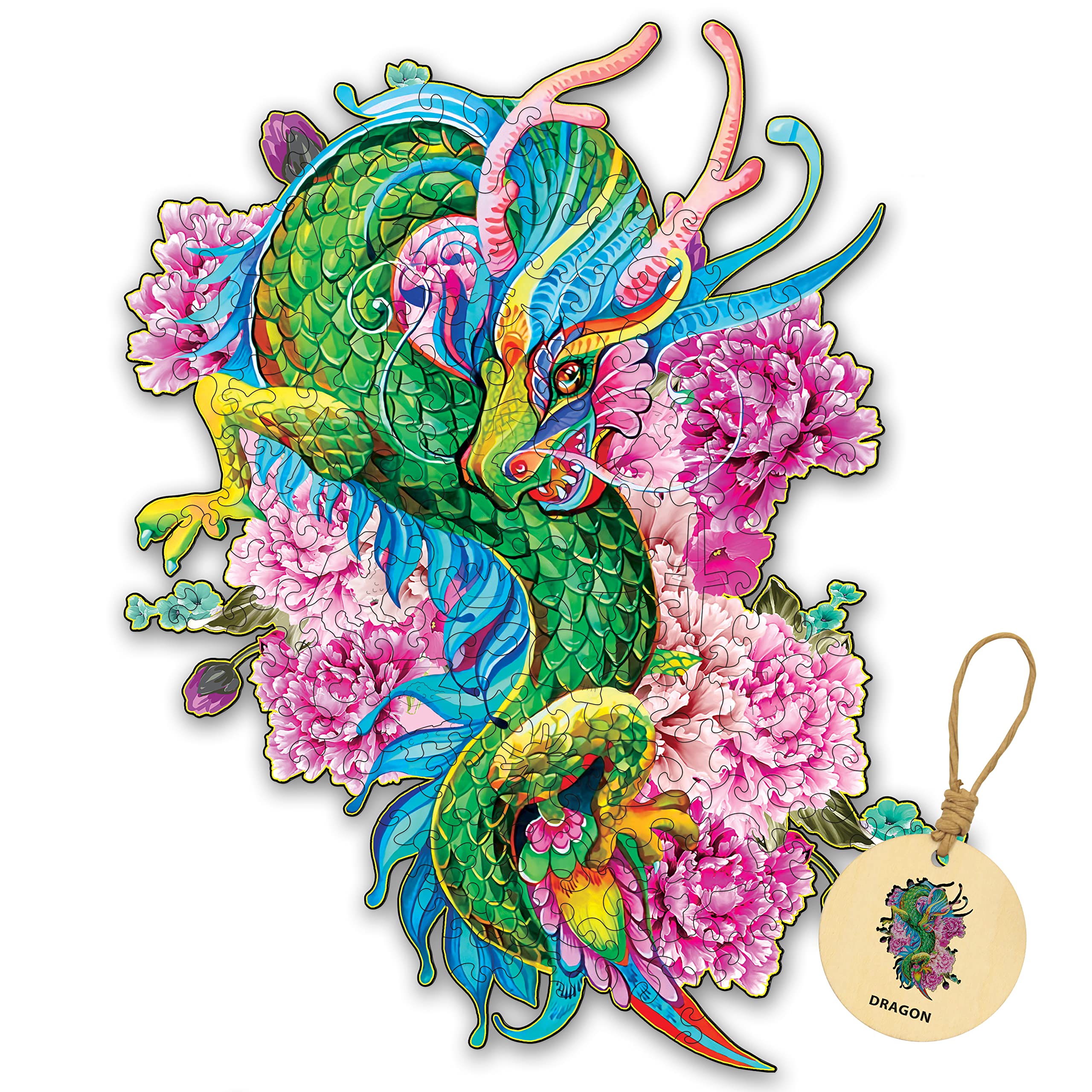DEPLEE Wooden Jigsaw Puzzles for Adults - 300 Piece Dragon Puzzle with Unique Animal Shape, Creative Challenge Gift for Family & Friends (19.2x15.4 inches) - Perfect for Home Decor, Stress Relief and Family Game Night