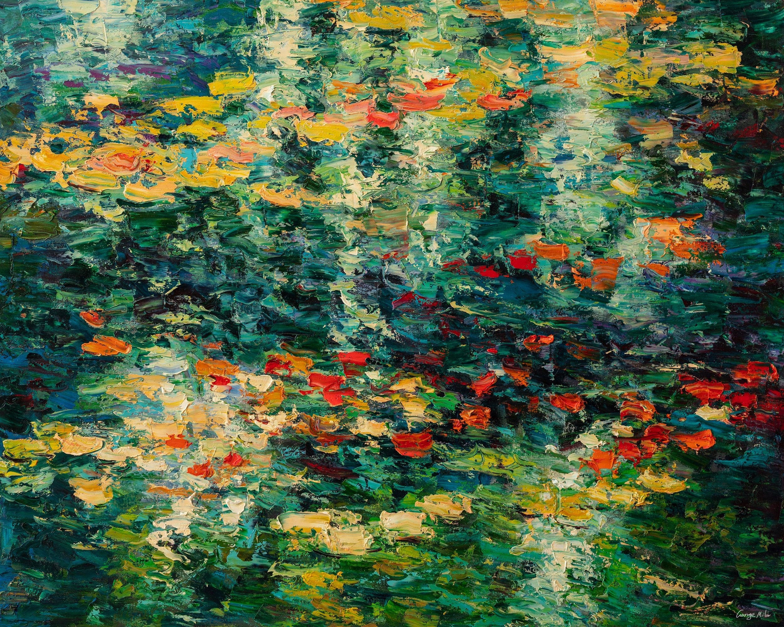 Original Oil Painting Pond with Waterlilies by George Miller - Handmade Nature Artwork for Home & Office Decor | Perfect for Living Room, Bedroom or Meditation Space