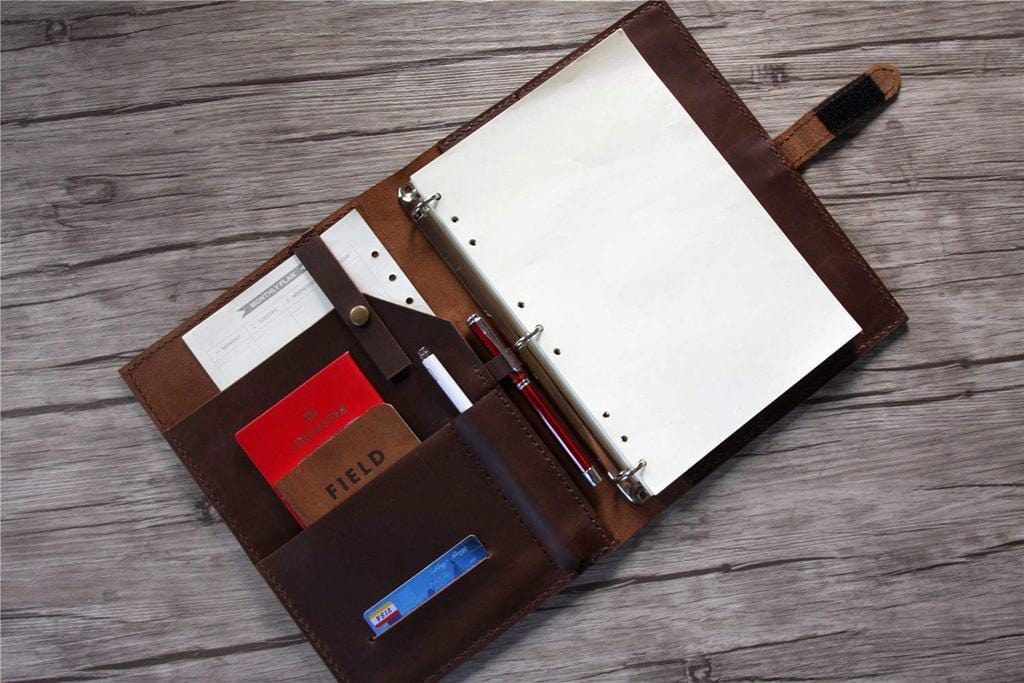 Premium Coffee Leather 3-Ring Binder Planner - A5 Size Organizer for Work, School & Office - Perfect for Daily Planning, Note Taking & Document Storage