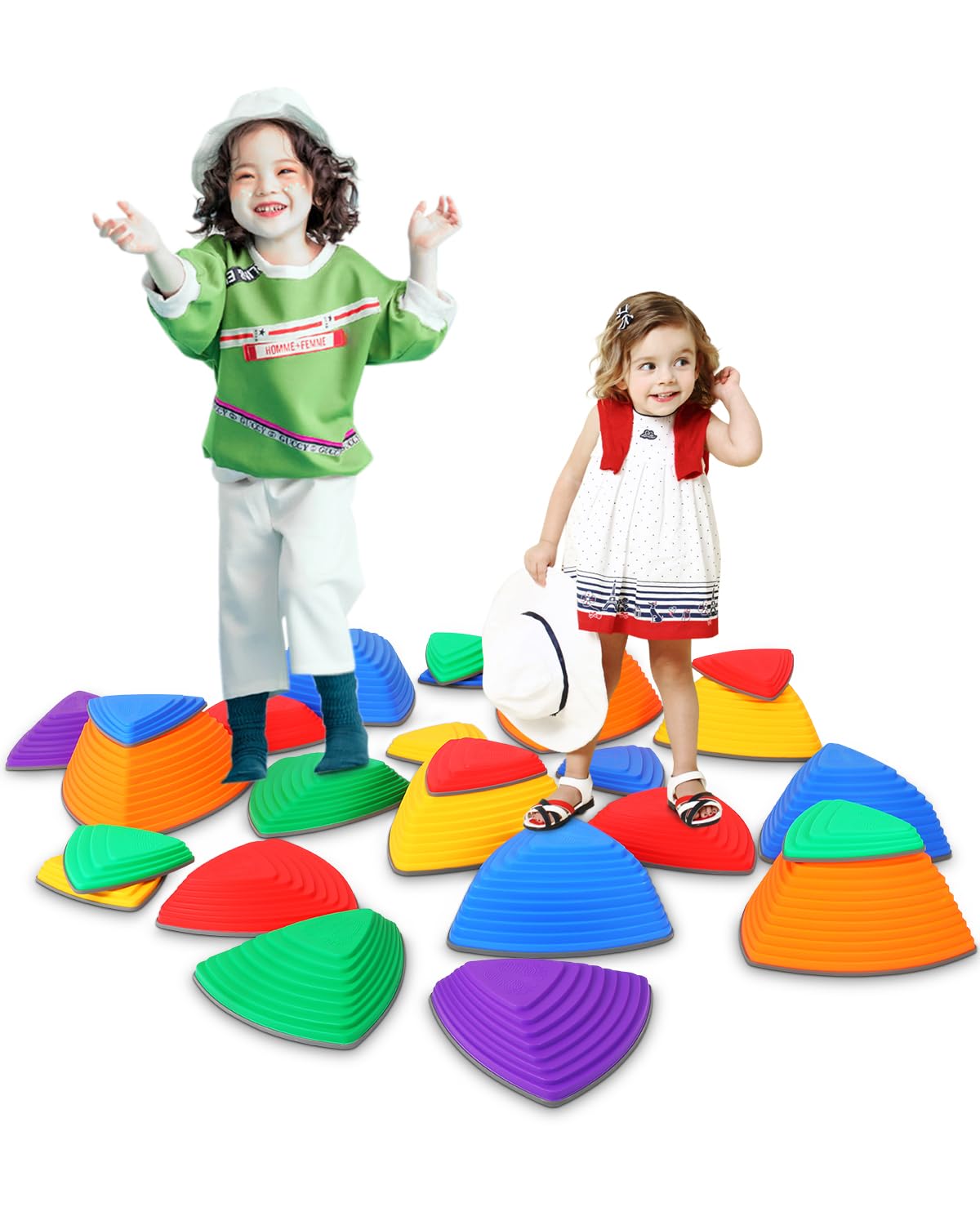 **Kids Balance Stepping Stones - Large Non-Slip Toddler Toys for Indoor & Outdoor Play - 25 Rainbow Colors - Promotes Balance & Coordination - Perfect for Playrooms, Backyards & Sensory Play**