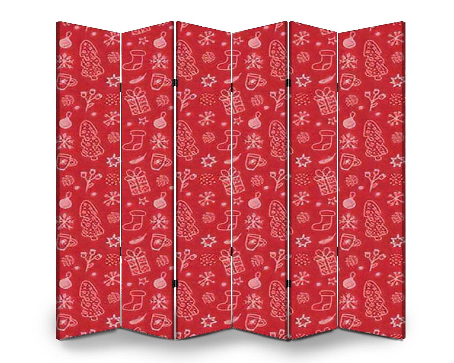 6-Panel Folding Room Divider Screen - Hand-Drawn Doodle Style Christmas Illustrations - Freestanding Privacy Partition for Indoor/Outdoor Use - Perfect for Home Office, Nursery, Studio, and Event Space Separation