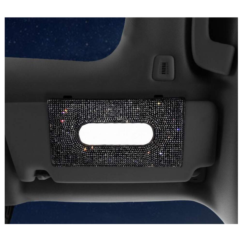 Sparkling Rhinestone Car Sun Visor Tissue Box Holder - Crystal Leather Napkin Organizer for Auto Visor | Stylish Paper Towel Cover Case (Black) | Perfect for Luxury Cars, Gifts & Car Accessories