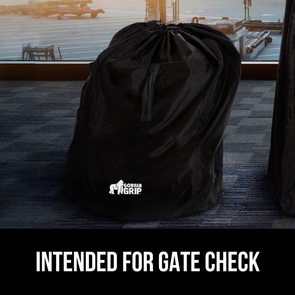 GORILLA GRIP Premium Padded Car Seat Travel Bag for Airplane - Waterproof Backpack Cover for Infant Carriers, Toddler Booster Seats & Baby Car Seats - Easy Carry Gate Check Bag for Airport Travel Essentials - Perfect for Family Vacations, Road Trips & Air Travel with Kids - Black