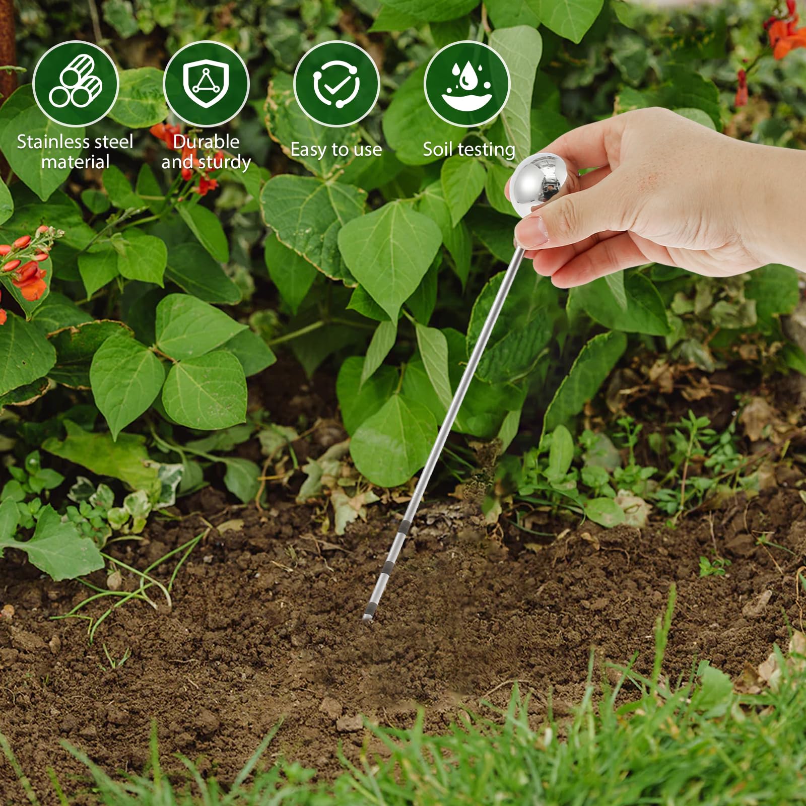 14'' Stainless Steel Soil Sampler Probe - Moisture Meter & Compaction Tester for Lawn, Garden, Farm | Underground Soil Sampling Tool for Plant Care, Agriculture & Septic Tank Locating | Perfect for Gardening, Farming & Landscaping
