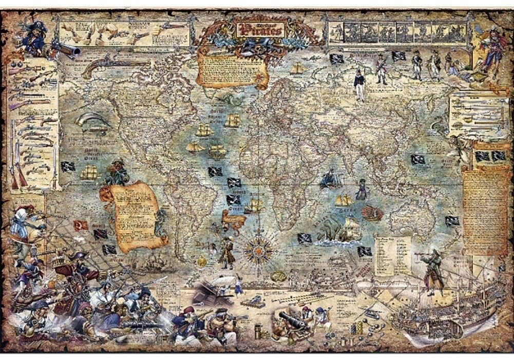 Premium 2000-Piece Wooden Jigsaw Puzzle for Adults & Kids - Pirate Treasure Map Challenge - High Difficulty No Partition Puzzle Game - Perfect for Family Game Nights & Brain Training Activities
