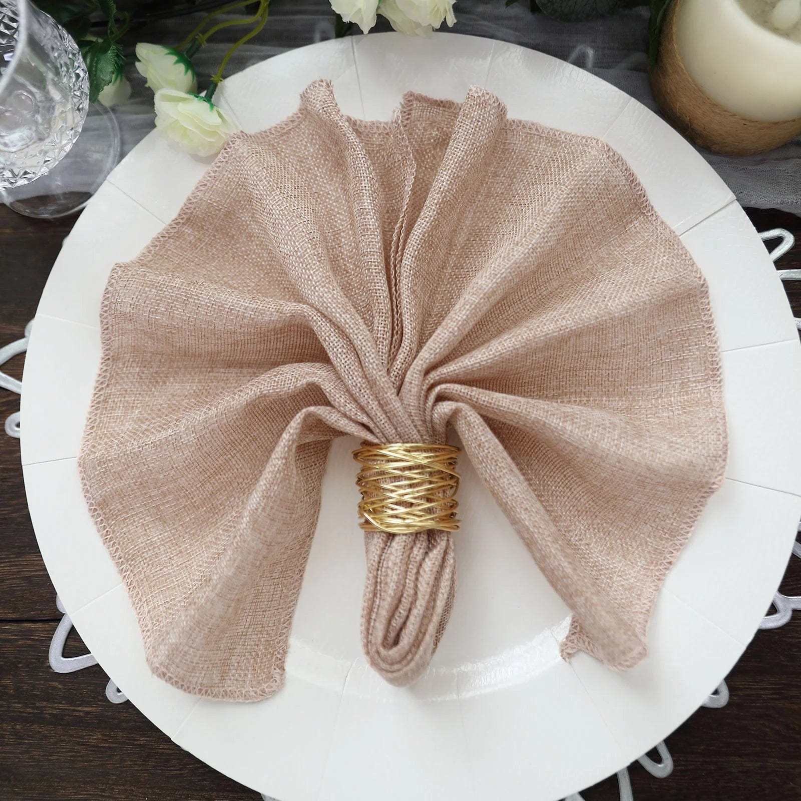 5 Rustic 19x19 Faux Burlap Dinner Napkins - Perfect for Farmhouse Weddings, Holiday Tablescapes & Rustic Home Decor