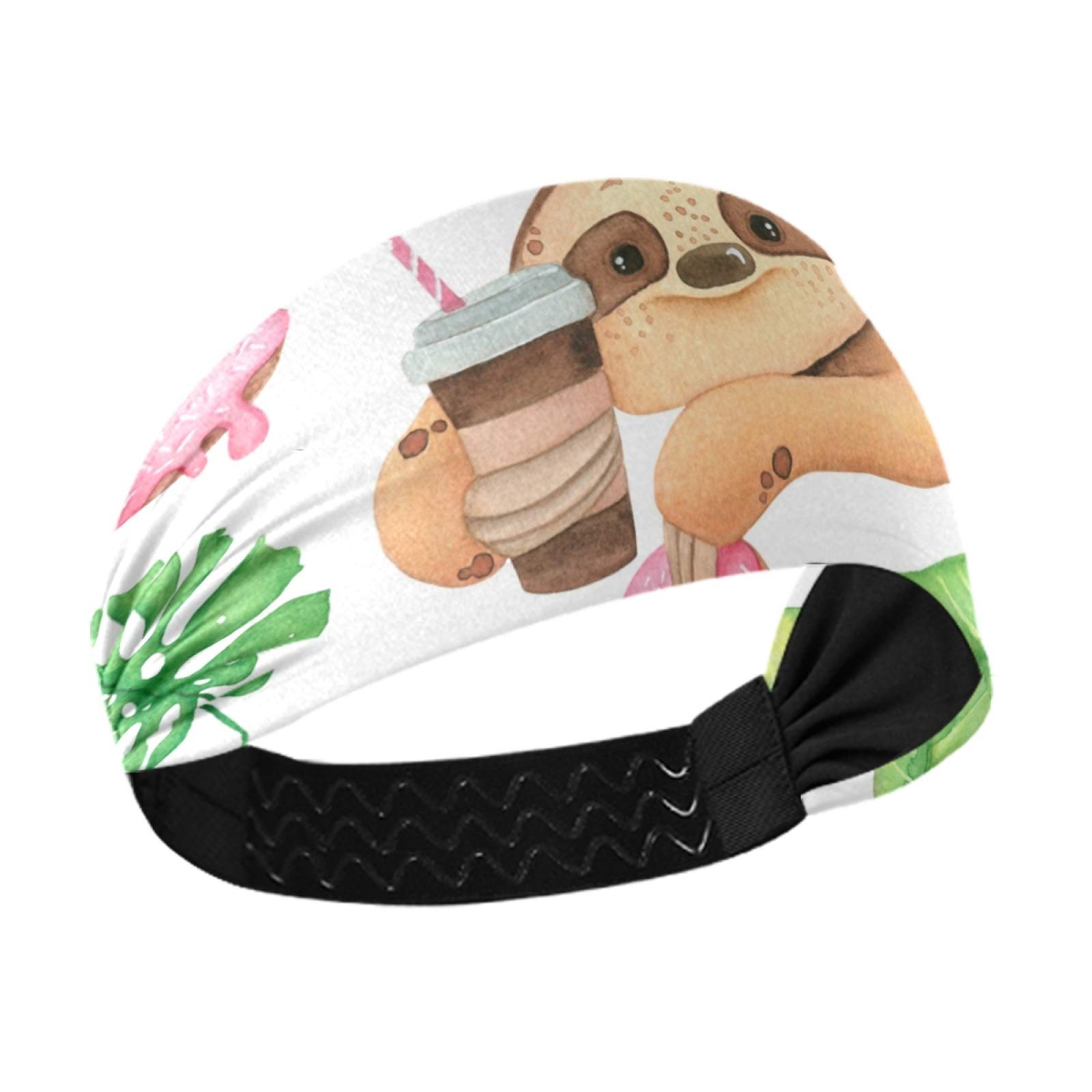 Women's Sports Headbands - Watercolor Sloth Donut Coffee Tropical Leaves Design | Breathable, Elastic & Quick-Dry Hair Bands for Running, Yoga & Workouts | Fashionable & Comfortable Headwear for Active Lifestyles