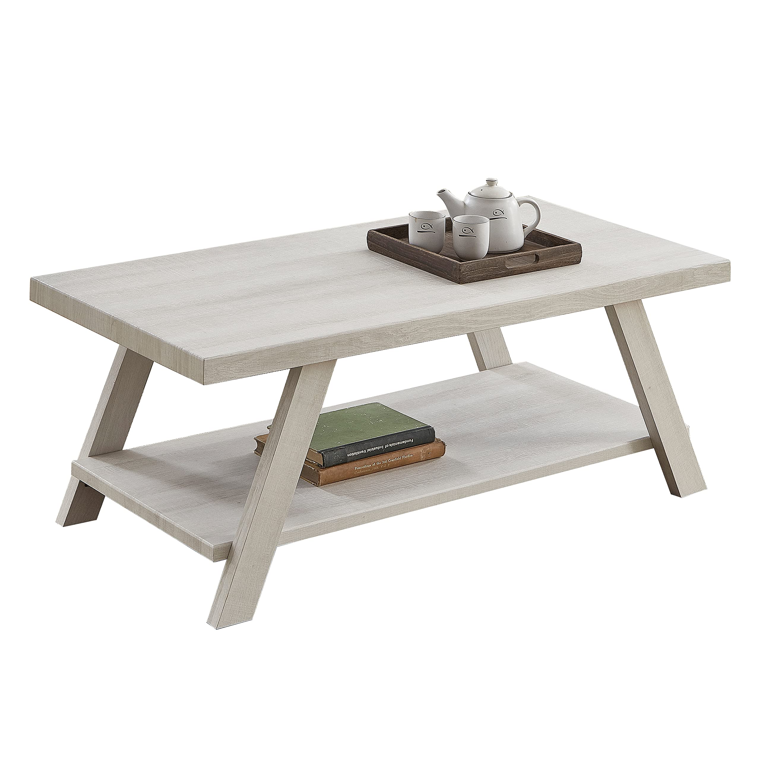 Roundhill Furniture Athens Contemporary Wood Shelf Coffee Table - White - Modern Living Room Centerpiece for Books, Decor & Storage