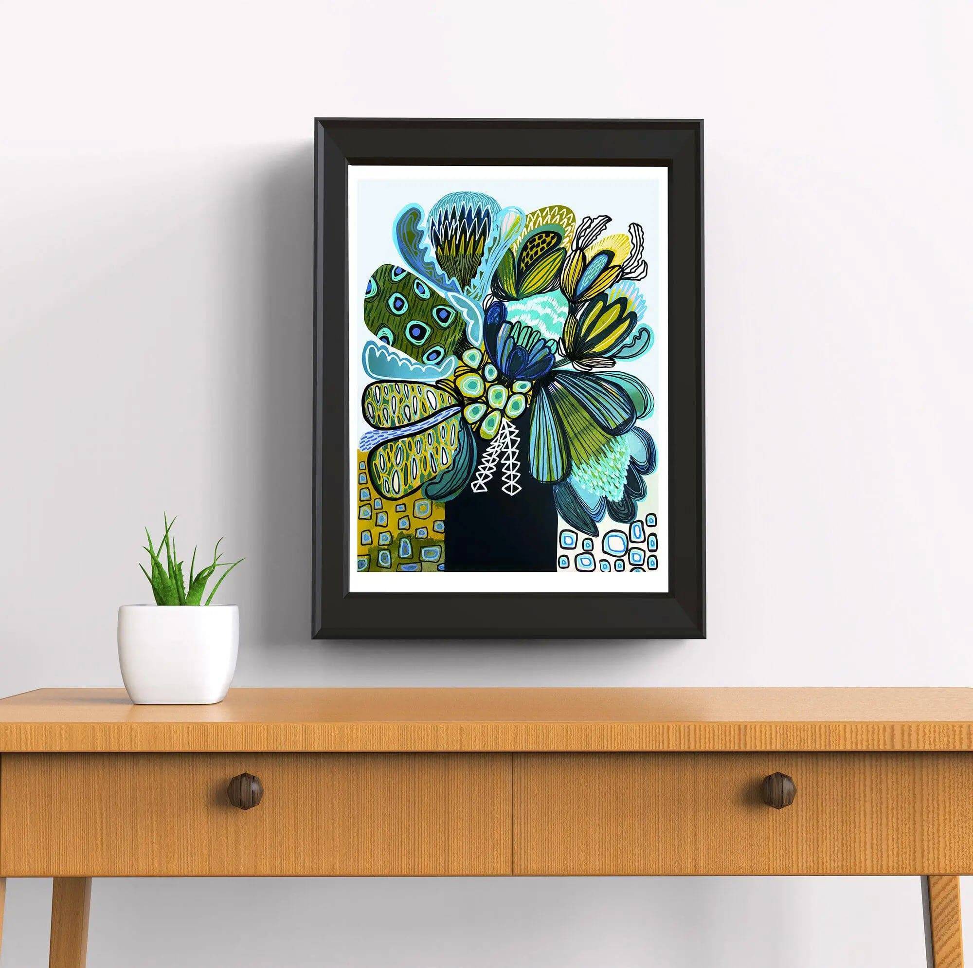 Australia Blue Proteas Art Print - High-Quality Floral Wall Decor for Home & Office | Perfect for Living Room, Bedroom, and Gift Giving