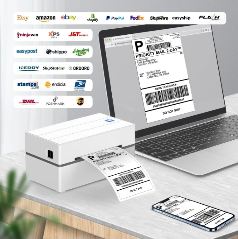 Wireless Bluetooth Label Printer 4x6 (102x152mm) - Compatible with iPhone, Android, Mac & Windows | Thermal Shipping Label Maker for UPS, FedEx, USPS, DHL | Perfect for Small Business, Home Office & E-commerce Shipping