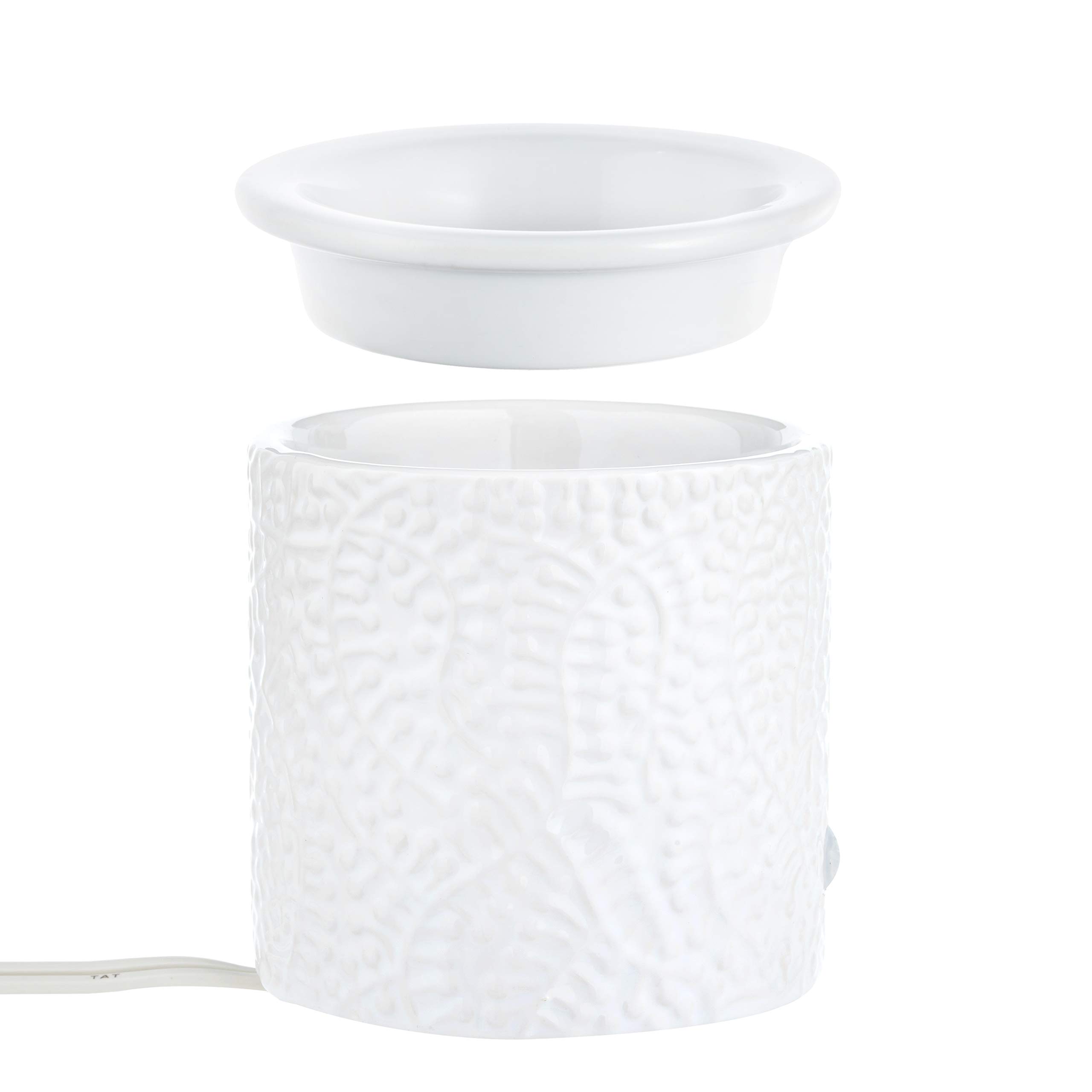 White Leaf Ceramic Electric Candle Warmer with Safety Timer | Automatic Plug-in Wax Melter for Scented Wax Cubes & Tarts | Home Office Air Freshener & Aromatherapy Decor | Perfect for Bedroom, Bathroom, Spa and Gift Giving