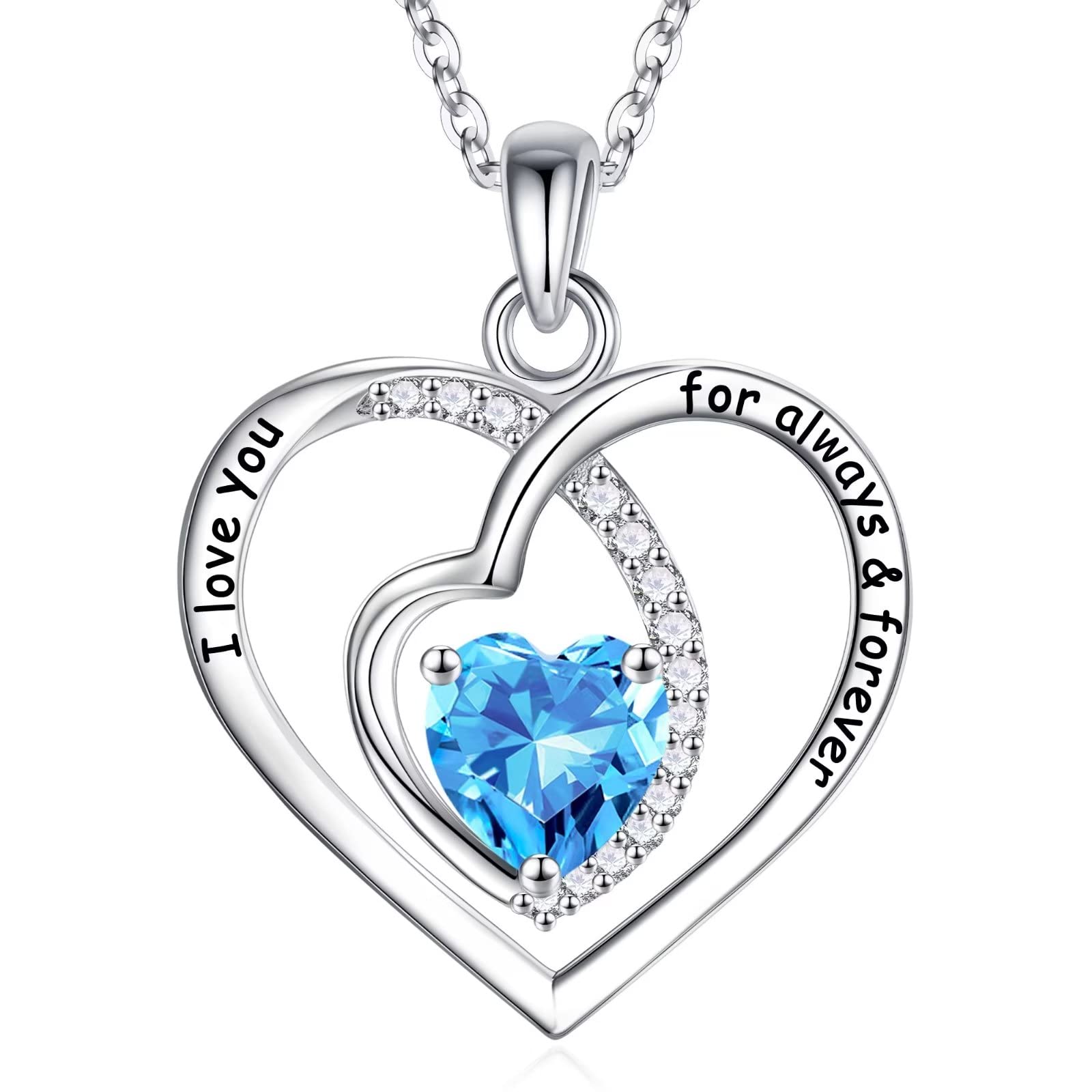 Infinity Love Heart Birthstone Necklace for Women - S925 Sterling Silver Heart Pendant with Birthstone, Personalized Jewelry Gift for Valentine's Day, Mother's Day, Anniversary, Christmas & Birthday - Perfect for Mom, Daughter, Sister, Grandma | Elegant Everyday Wear & Special Occasions